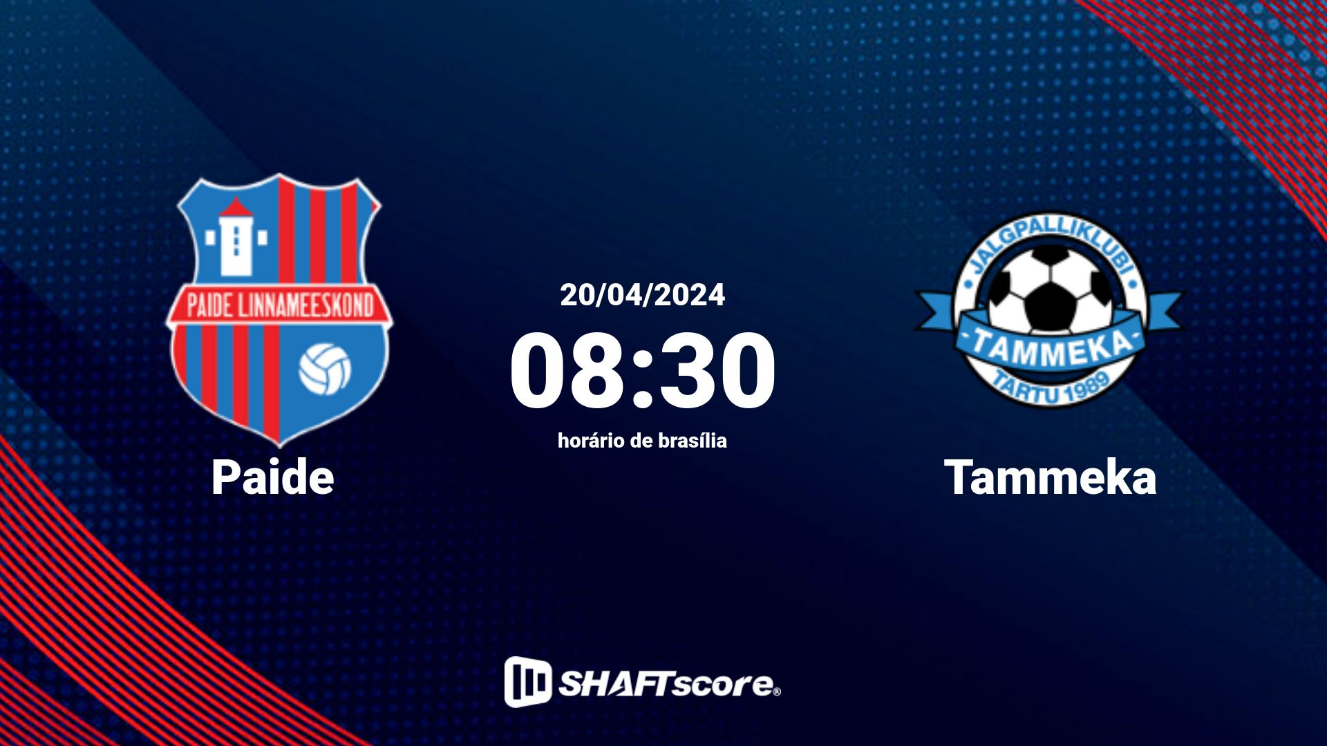 Estatísticas do jogo Paide vs Tammeka 20.04 08:30