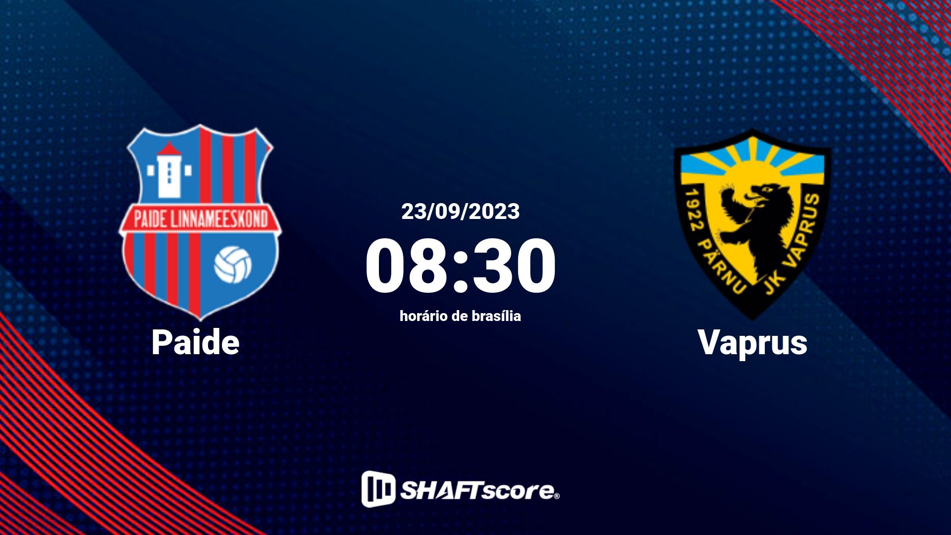 Estatísticas do jogo Paide vs Vaprus 23.09 08:30