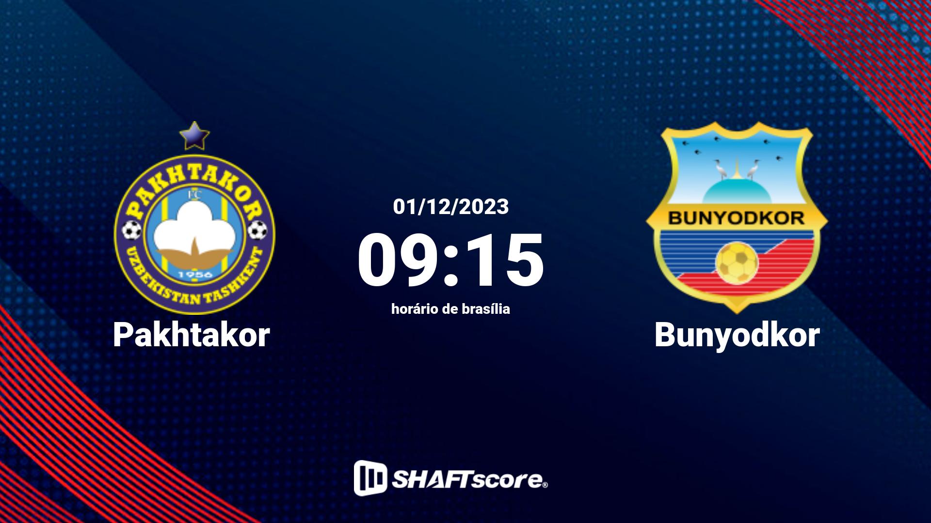 Estatísticas do jogo Pakhtakor vs Bunyodkor 01.12 09:15