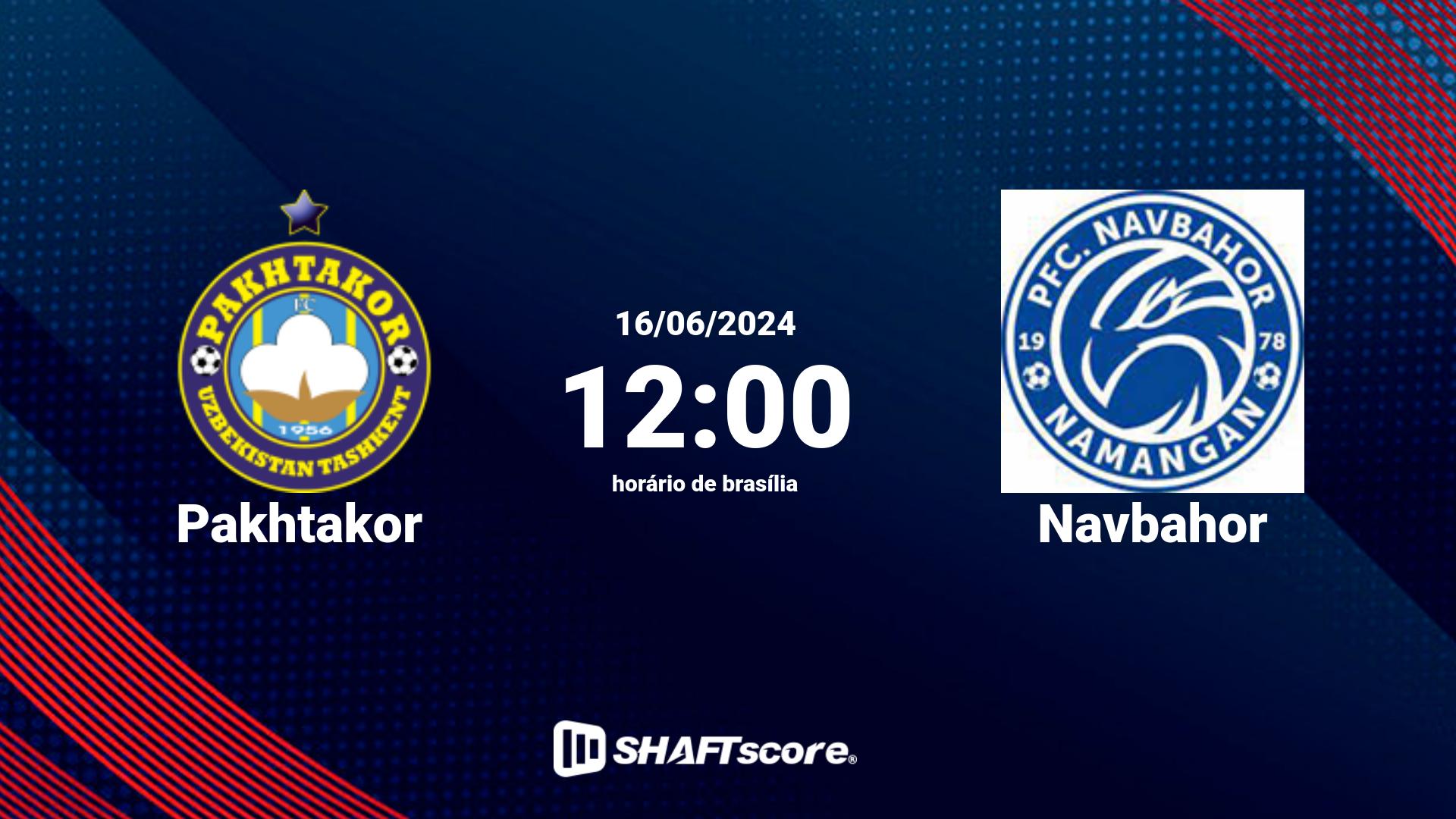 Estatísticas do jogo Pakhtakor vs Navbahor 16.06 12:00