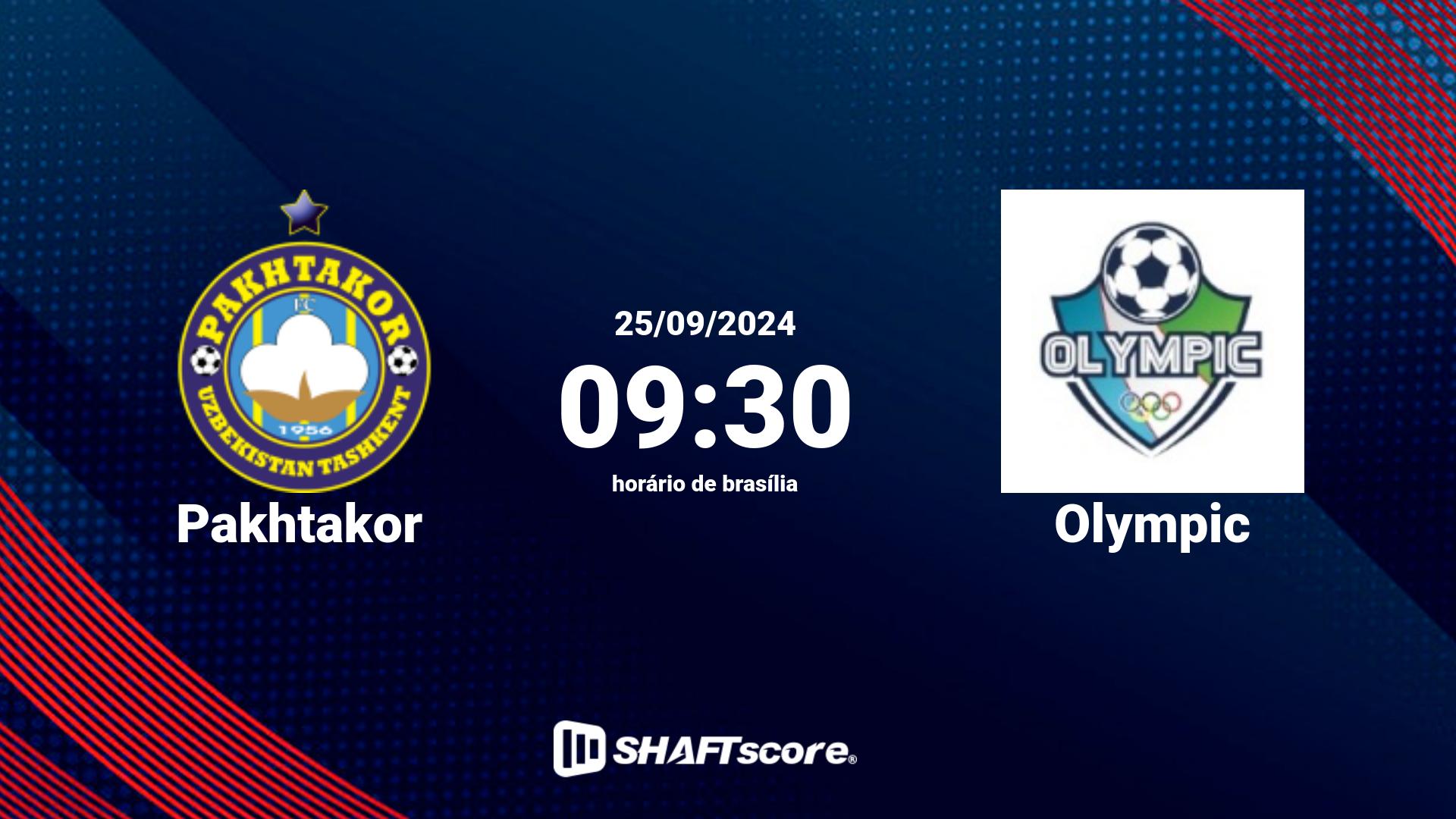 Estatísticas do jogo Pakhtakor vs Olympic 25.09 09:30