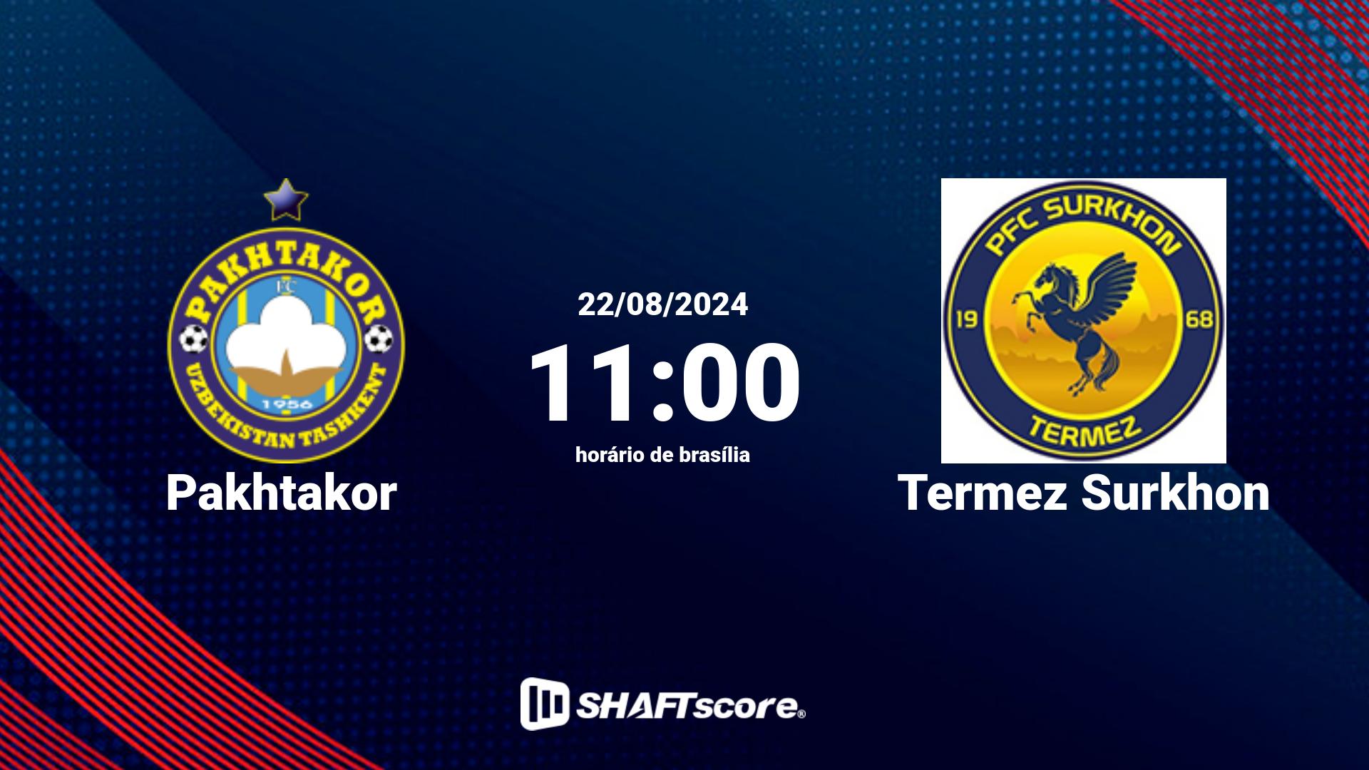 Estatísticas do jogo Pakhtakor vs Termez Surkhon 22.08 11:00