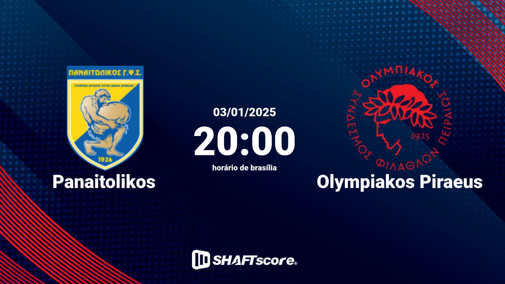 Estatísticas do jogo Panaitolikos vs Olympiakos Piraeus 03.01 20:00