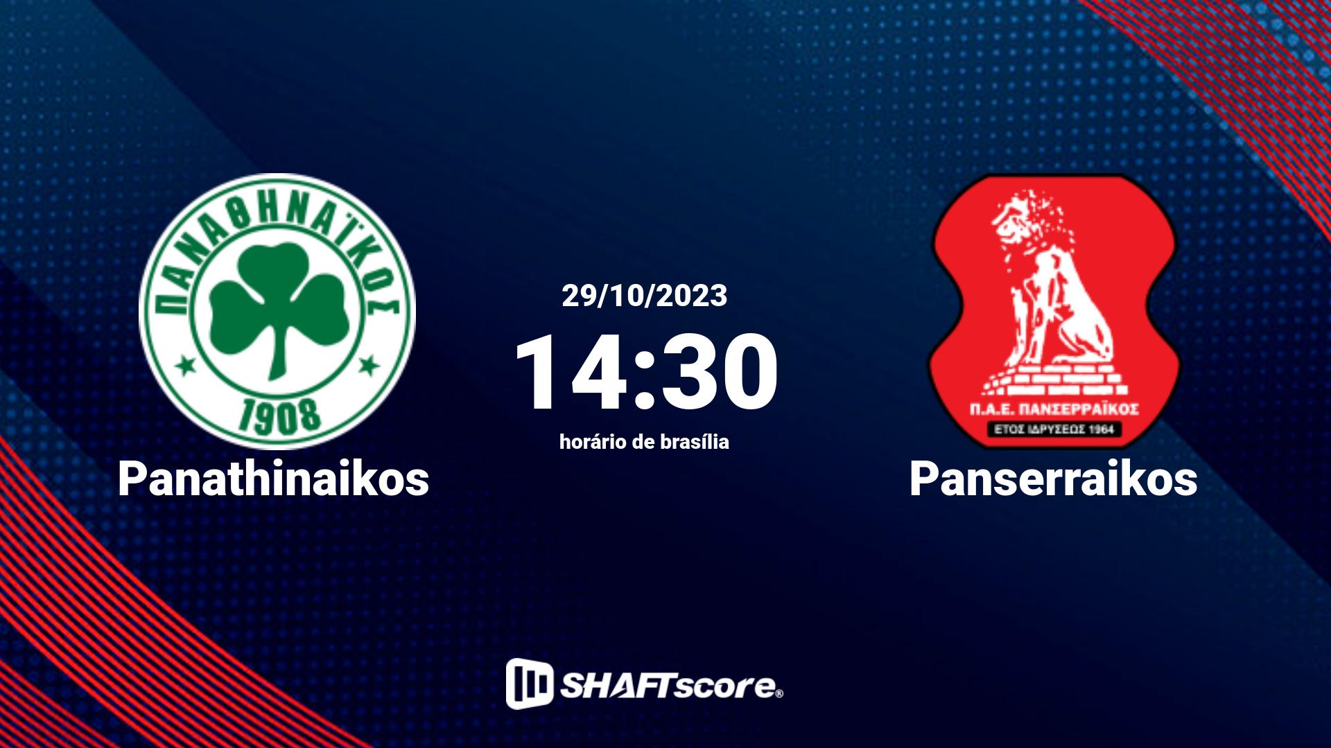 Estatísticas do jogo Panathinaikos vs Panserraikos 29.10 14:30