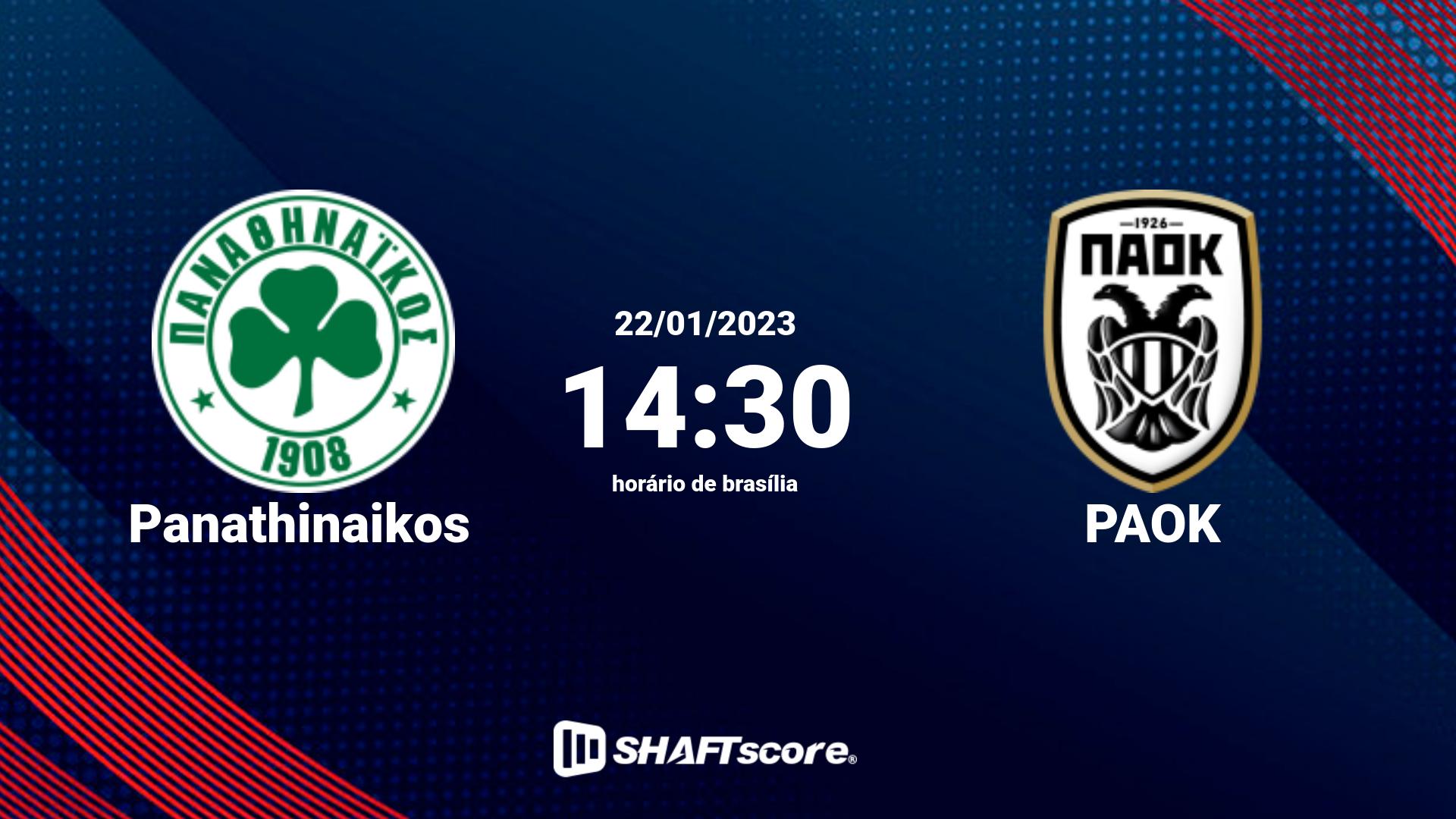 Estatísticas do jogo Panathinaikos vs PAOK 22.01 14:30