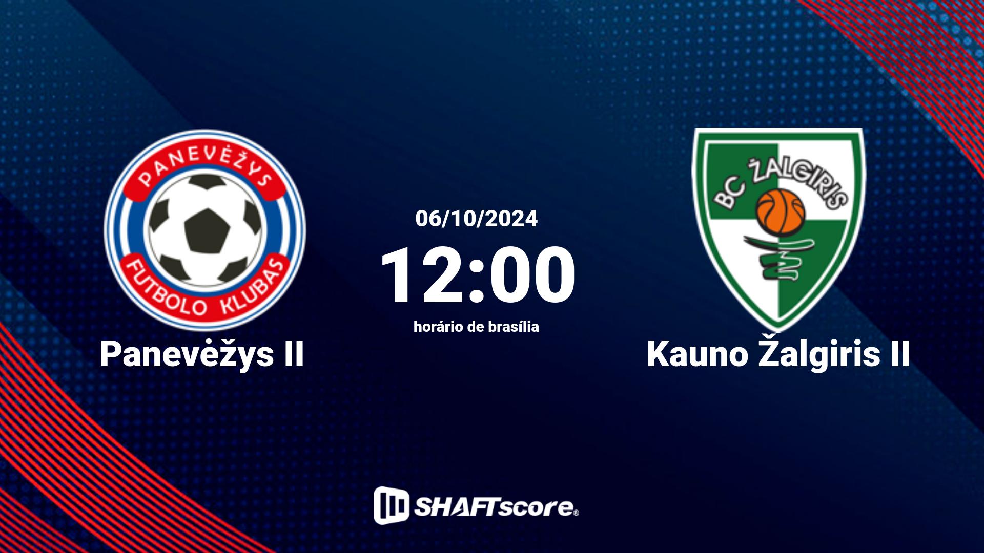 Estatísticas do jogo Panevėžys II vs Kauno Žalgiris II 06.10 12:00