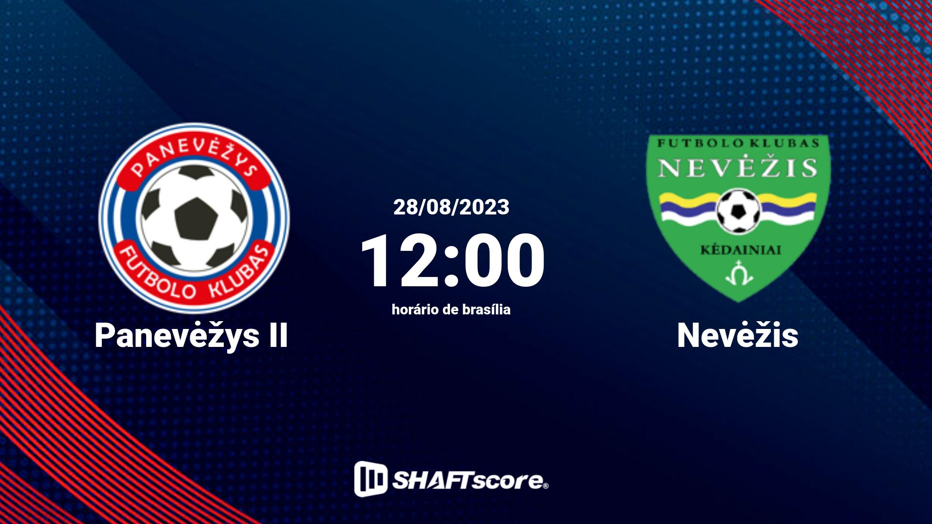 Estatísticas do jogo Panevėžys II vs Nevėžis 28.08 12:00