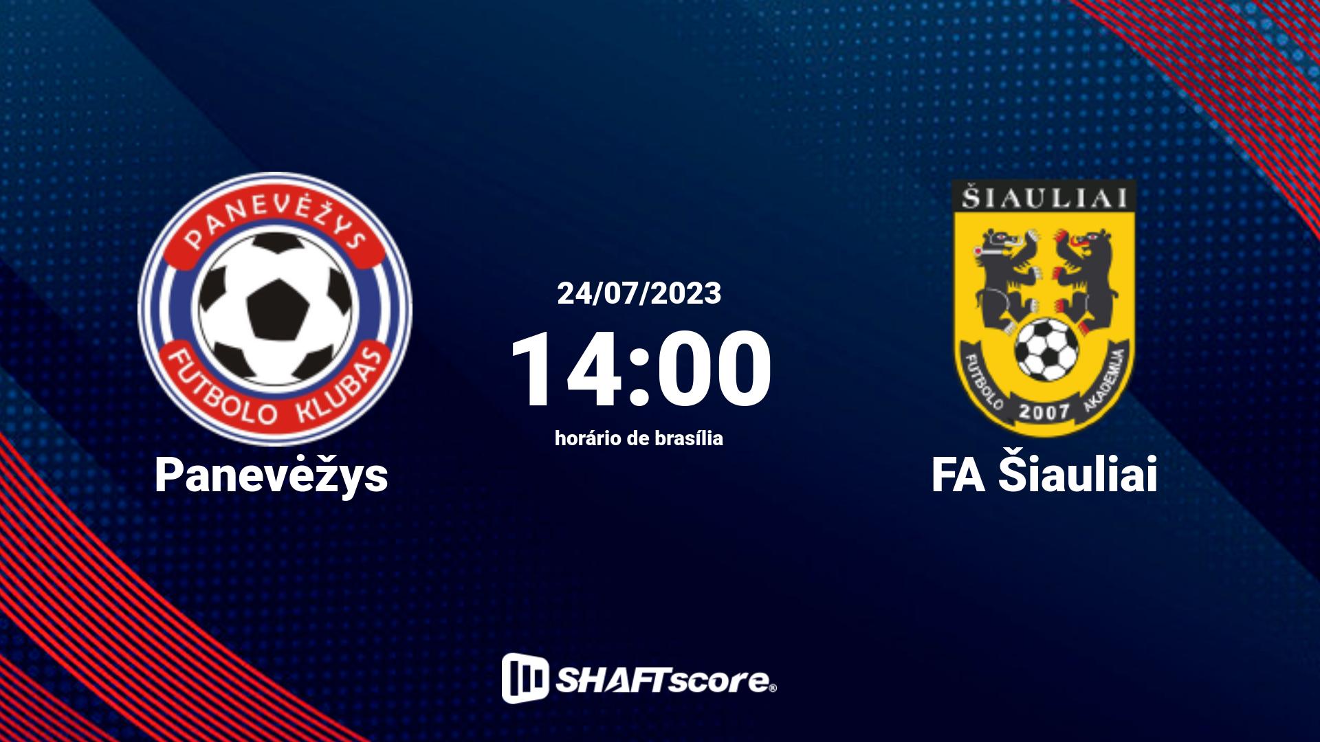 Estatísticas do jogo Panevėžys vs FA Šiauliai 24.07 14:00