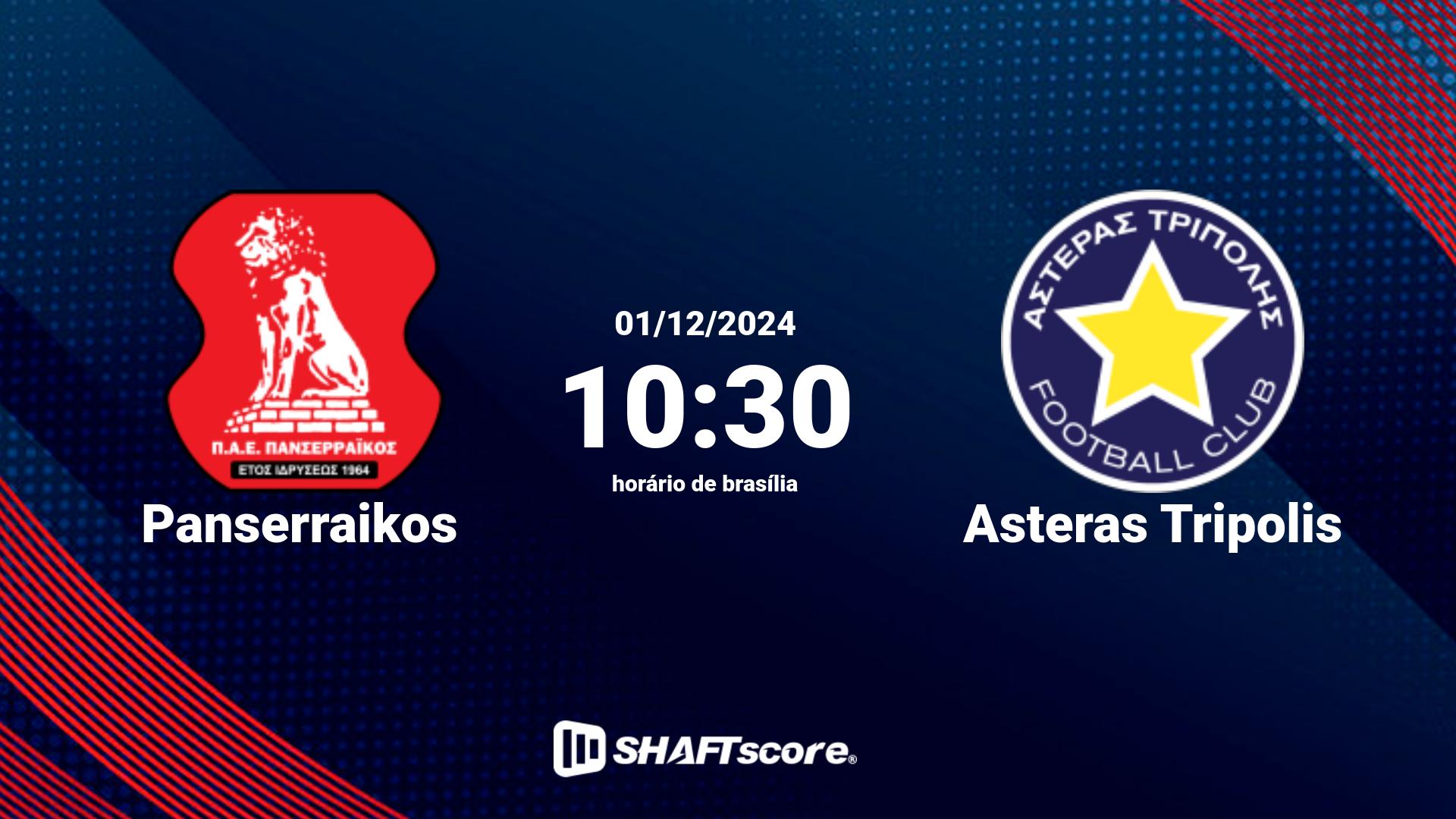 Estatísticas do jogo Panserraikos vs Asteras Tripolis 01.12 10:30