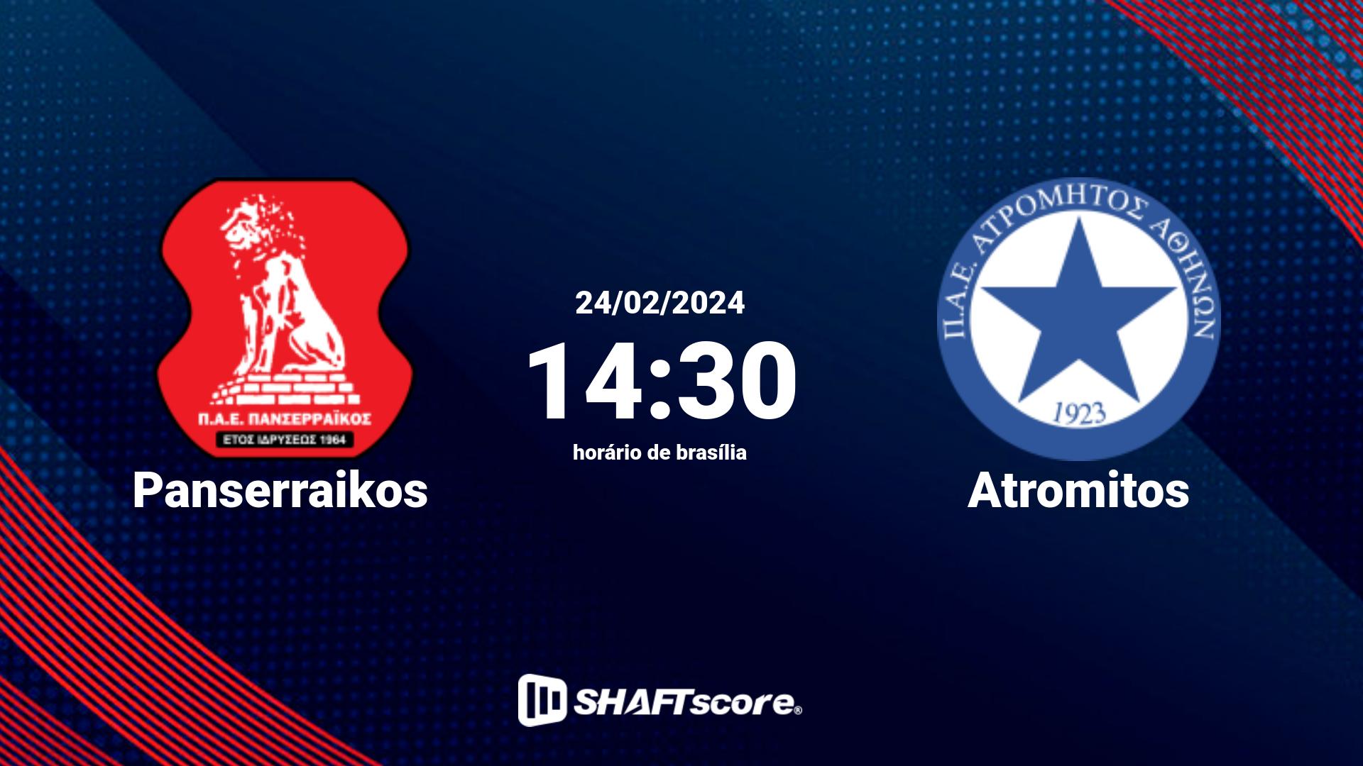 Estatísticas do jogo Panserraikos vs Atromitos 24.02 14:30