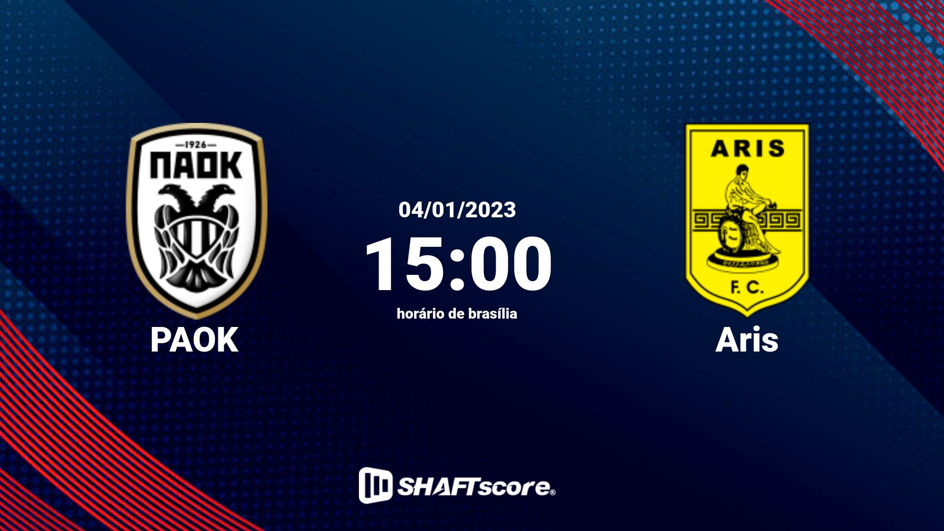 Estatísticas do jogo PAOK vs Aris 04.01 15:00