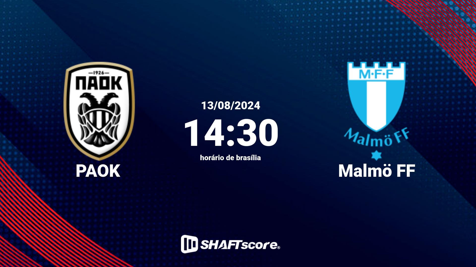 Estatísticas do jogo PAOK vs Malmö FF 13.08 14:30