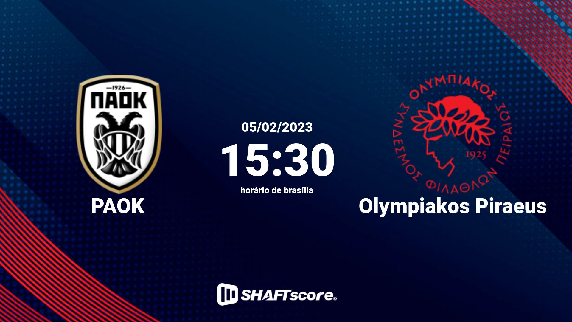 Estatísticas do jogo PAOK vs Olympiakos Piraeus 05.02 15:30