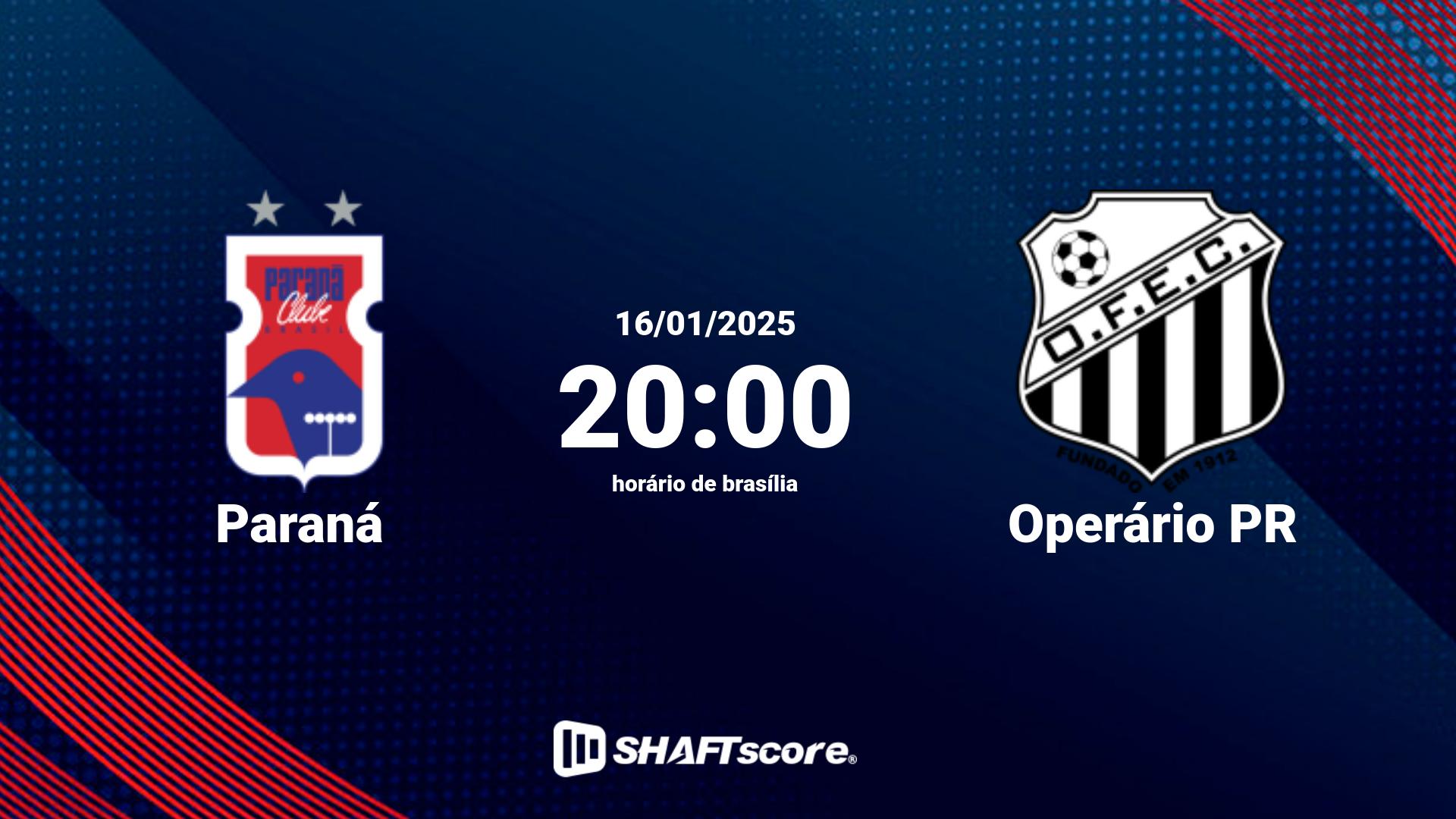 Estatísticas do jogo Paraná vs Operário PR 16.01 20:00