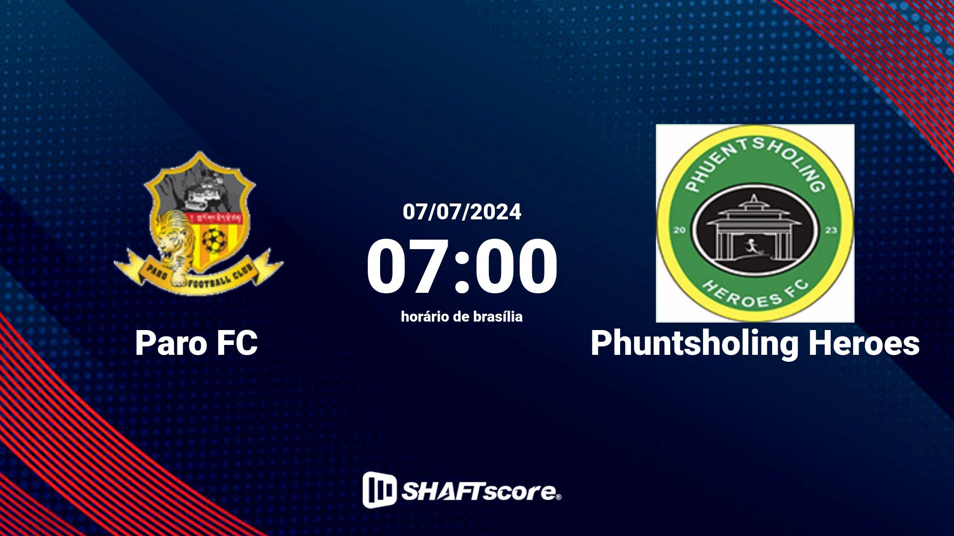 Estatísticas do jogo Paro FC vs Phuntsholing Heroes 07.07 07:00
