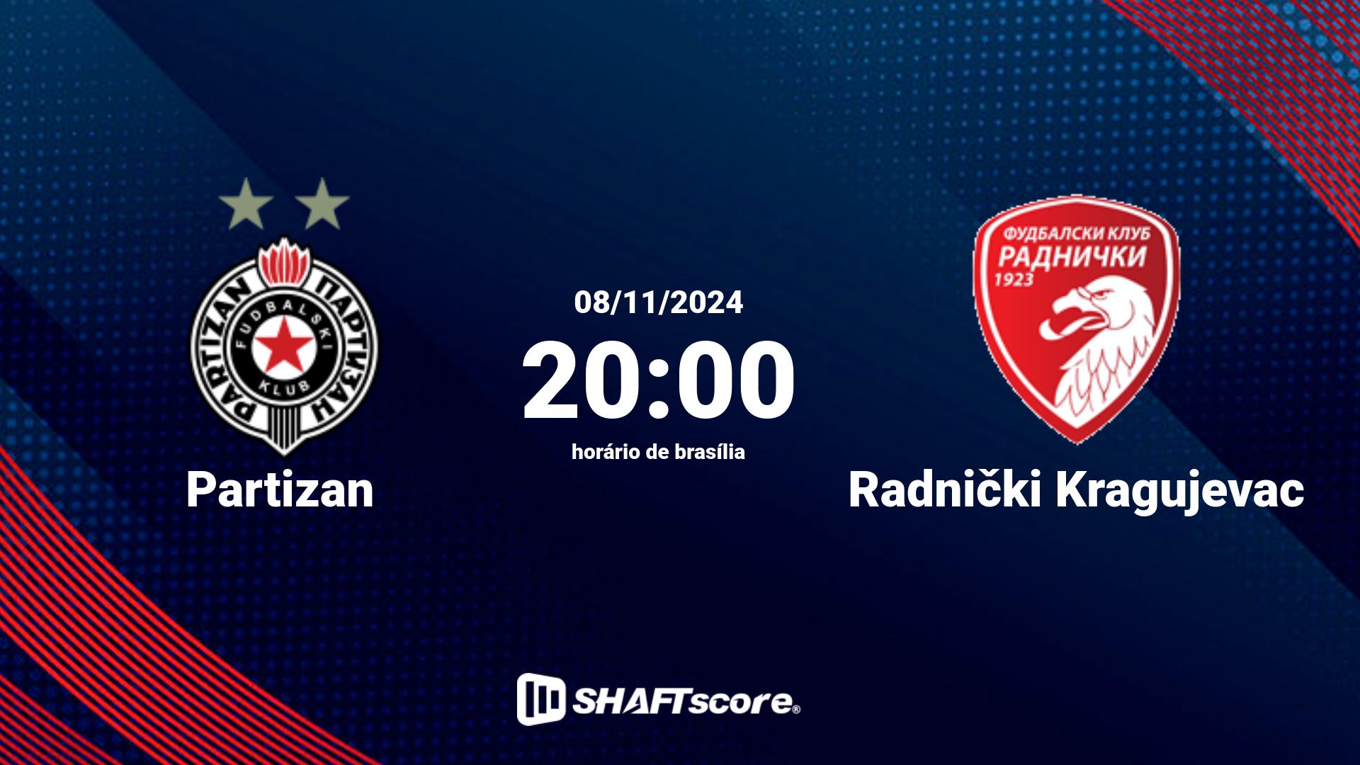 Estatísticas do jogo Partizan vs Radnički Kragujevac 08.11 20:00