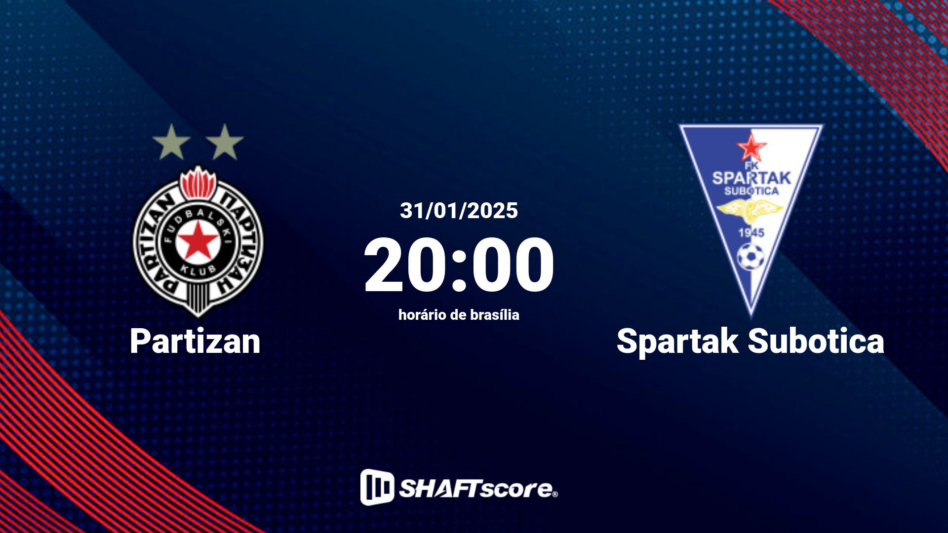 Estatísticas do jogo Partizan vs Spartak Subotica 31.01 20:00