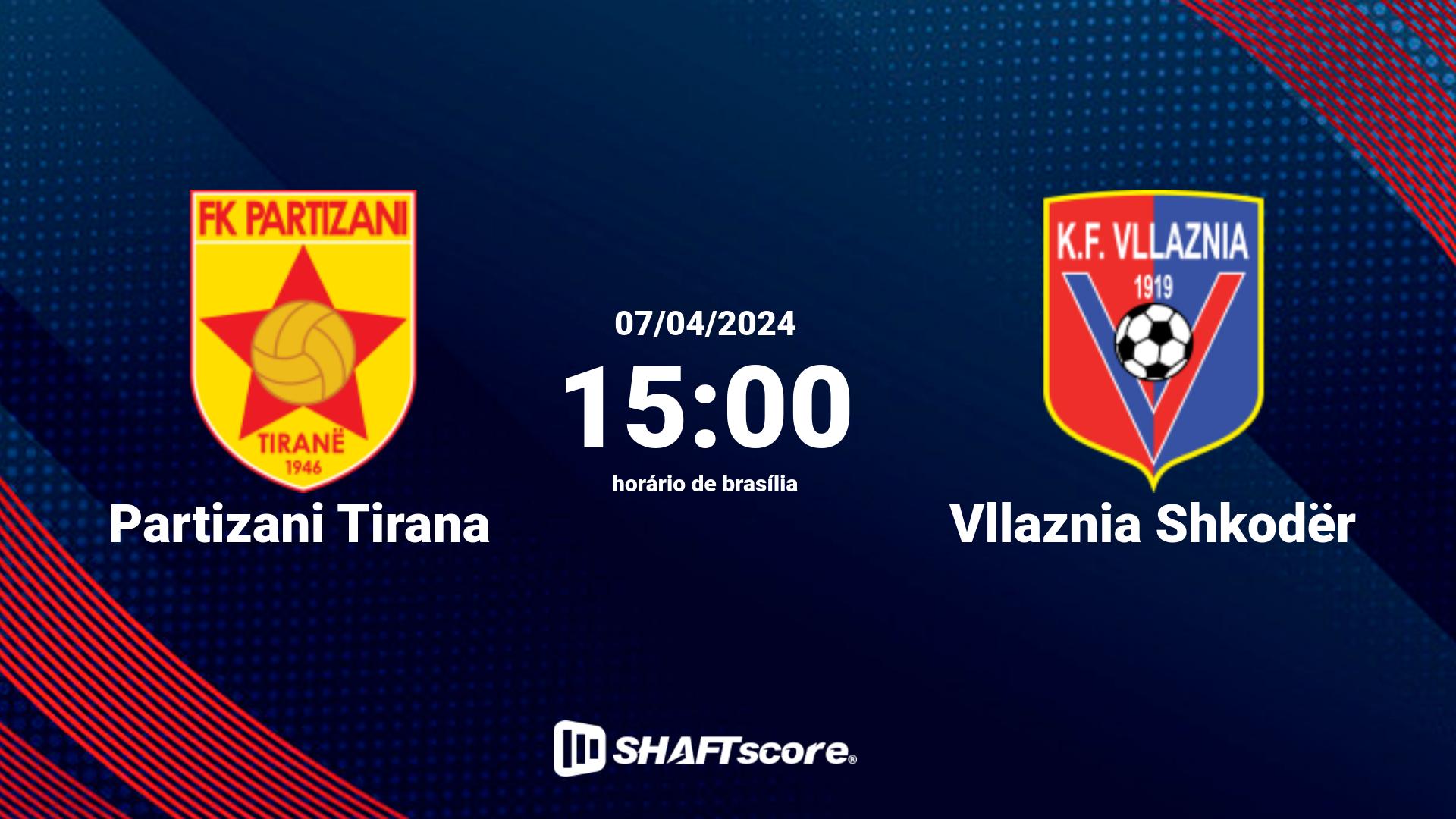 Estatísticas do jogo Partizani Tirana vs Vllaznia Shkodër 07.04 15:00