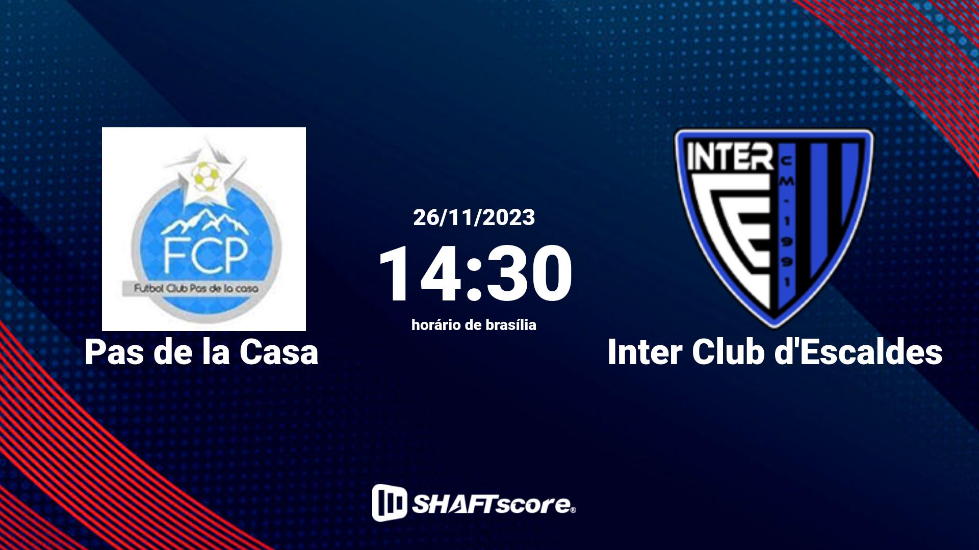 Estatísticas do jogo Pas de la Casa vs Inter Club d'Escaldes 26.11 14:30