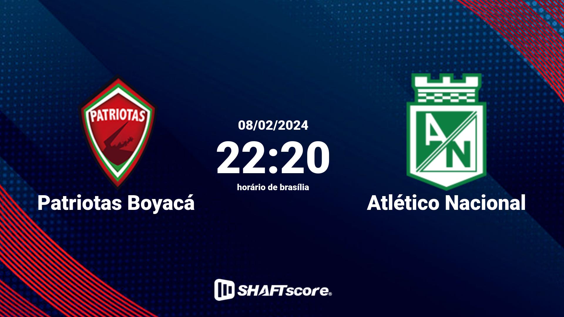 Estatísticas do jogo Patriotas Boyacá vs Atlético Nacional 08.02 22:20