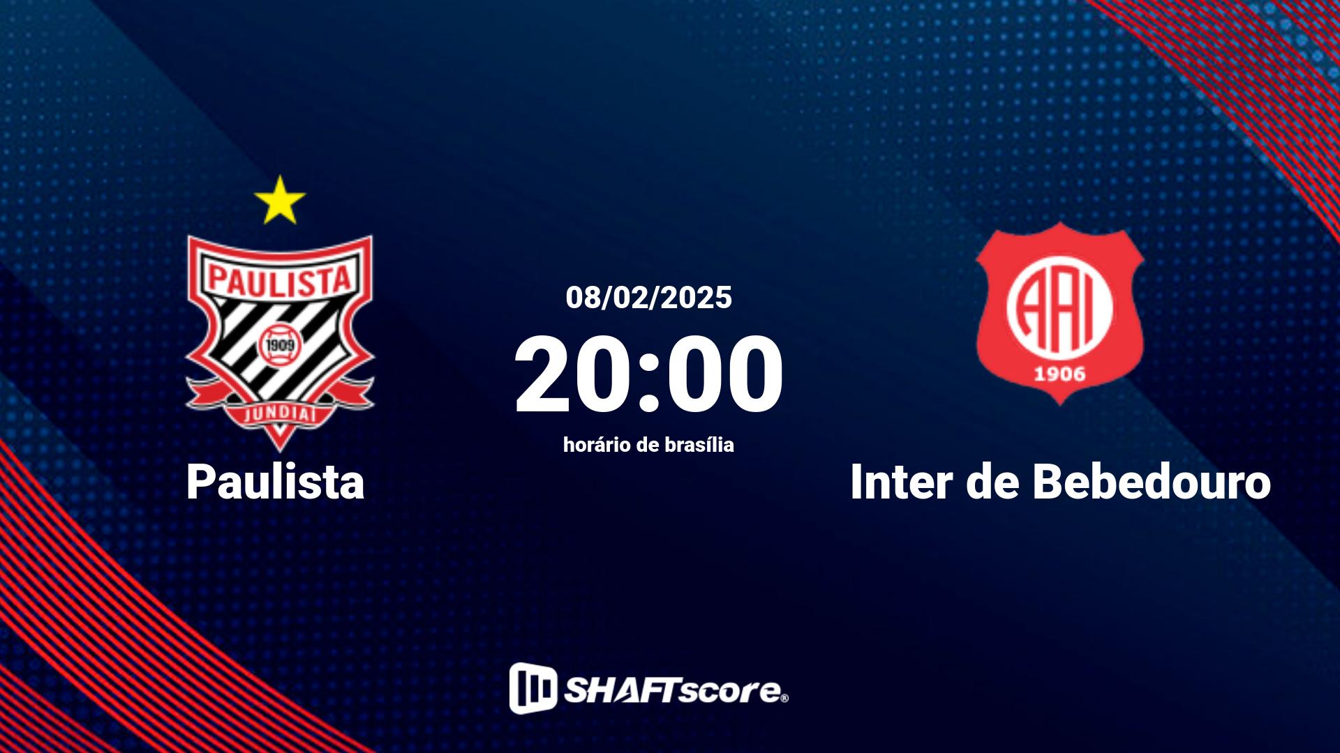 Estatísticas do jogo Paulista vs Inter de Bebedouro 08.02 20:00