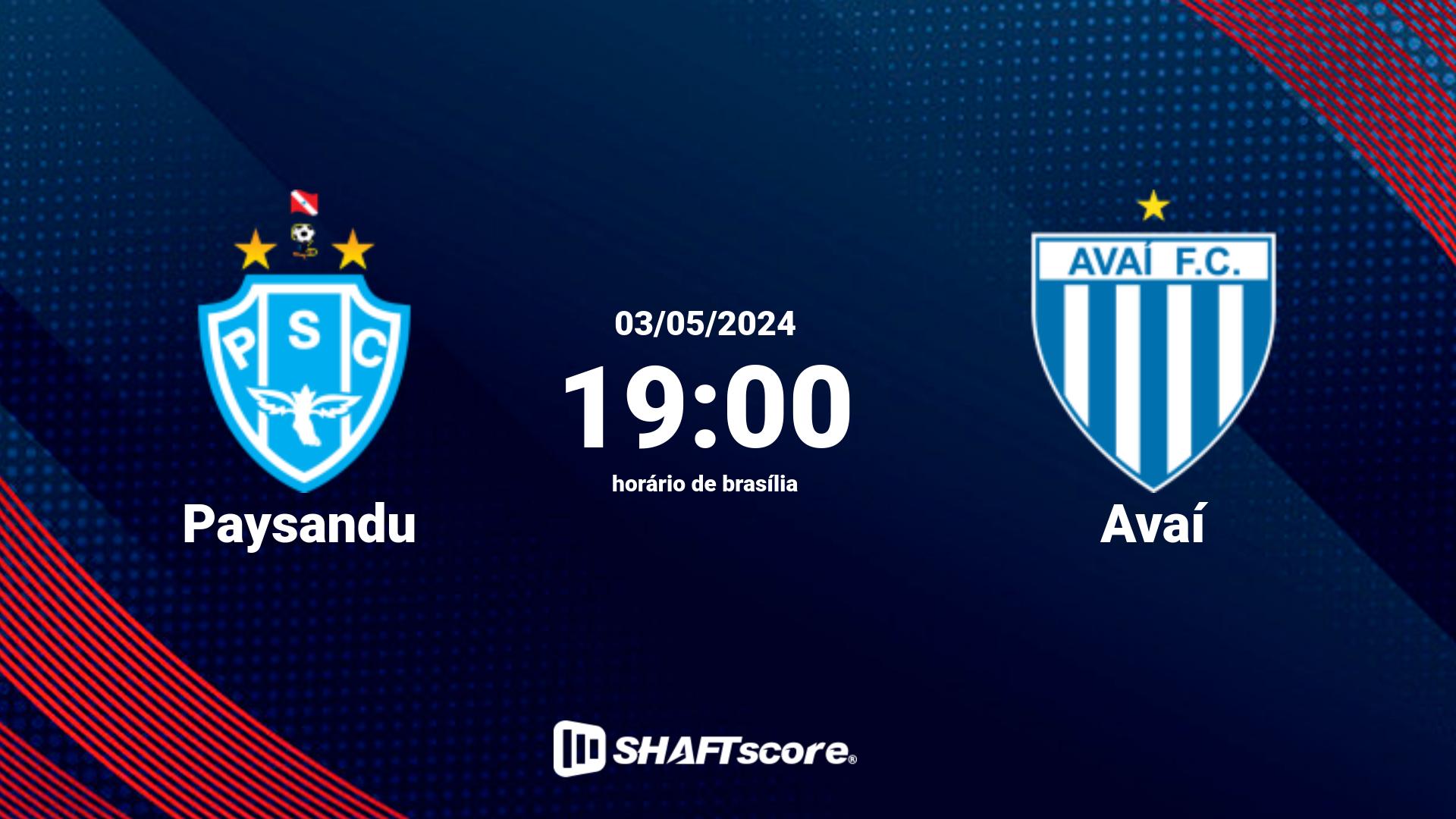 Estatísticas do jogo Paysandu vs Avaí 03.05 19:00