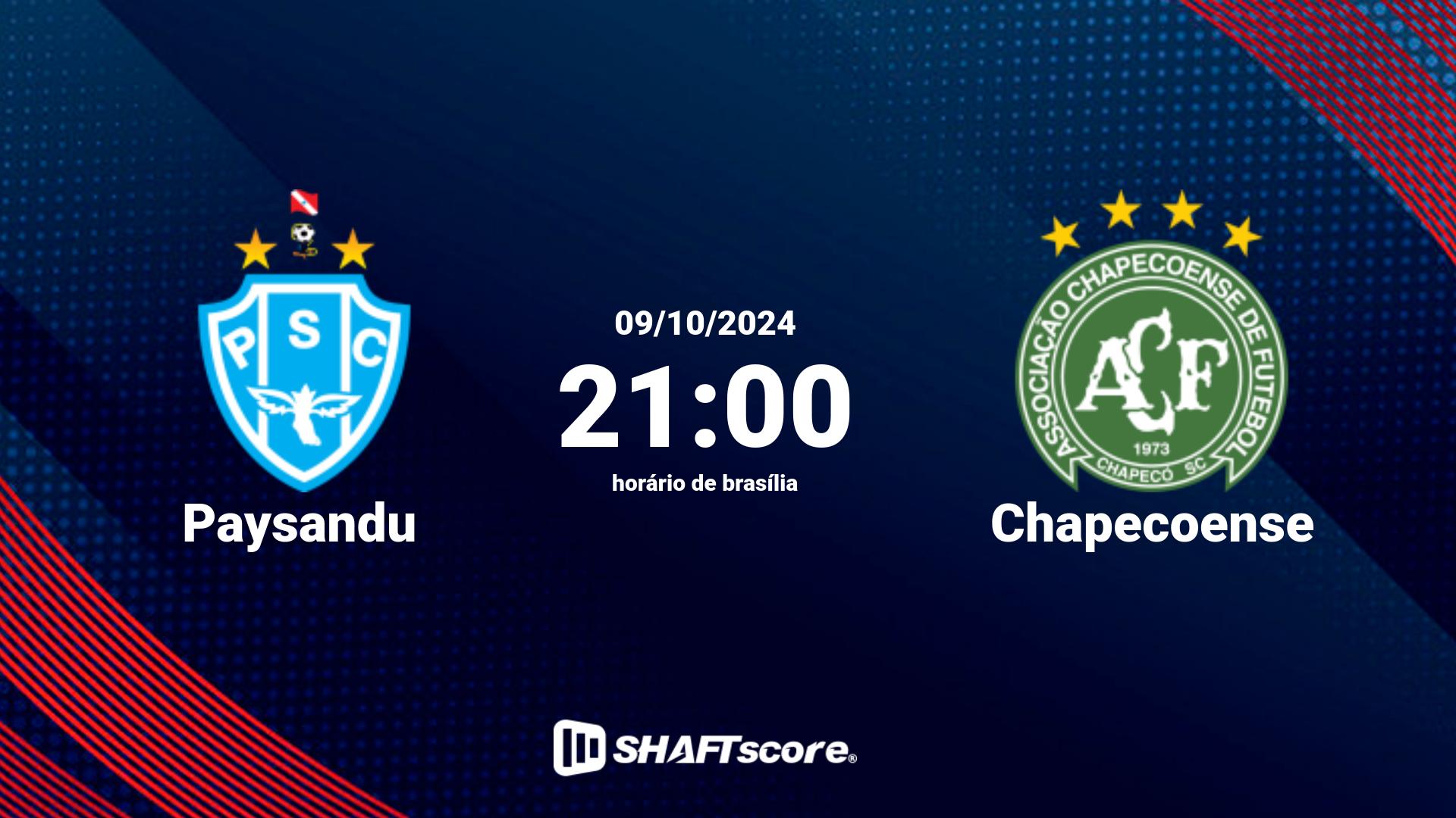 Estatísticas do jogo Paysandu vs Chapecoense 09.10 21:00