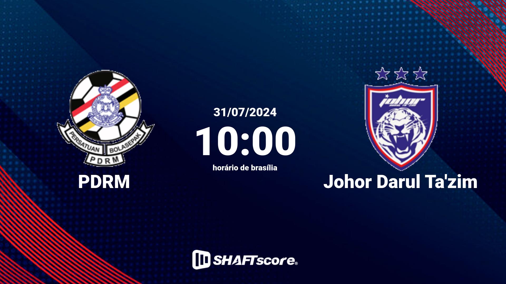 Estatísticas do jogo PDRM vs Johor Darul Ta'zim 31.07 10:00