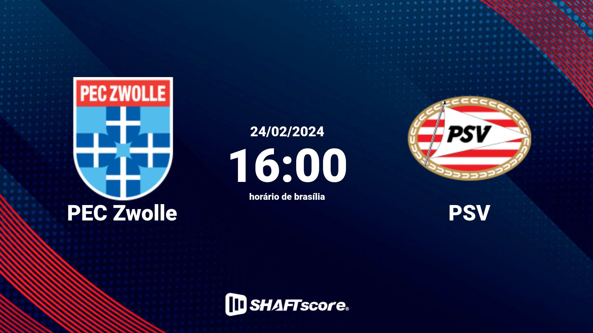 Estatísticas do jogo PEC Zwolle vs PSV 24.02 16:00