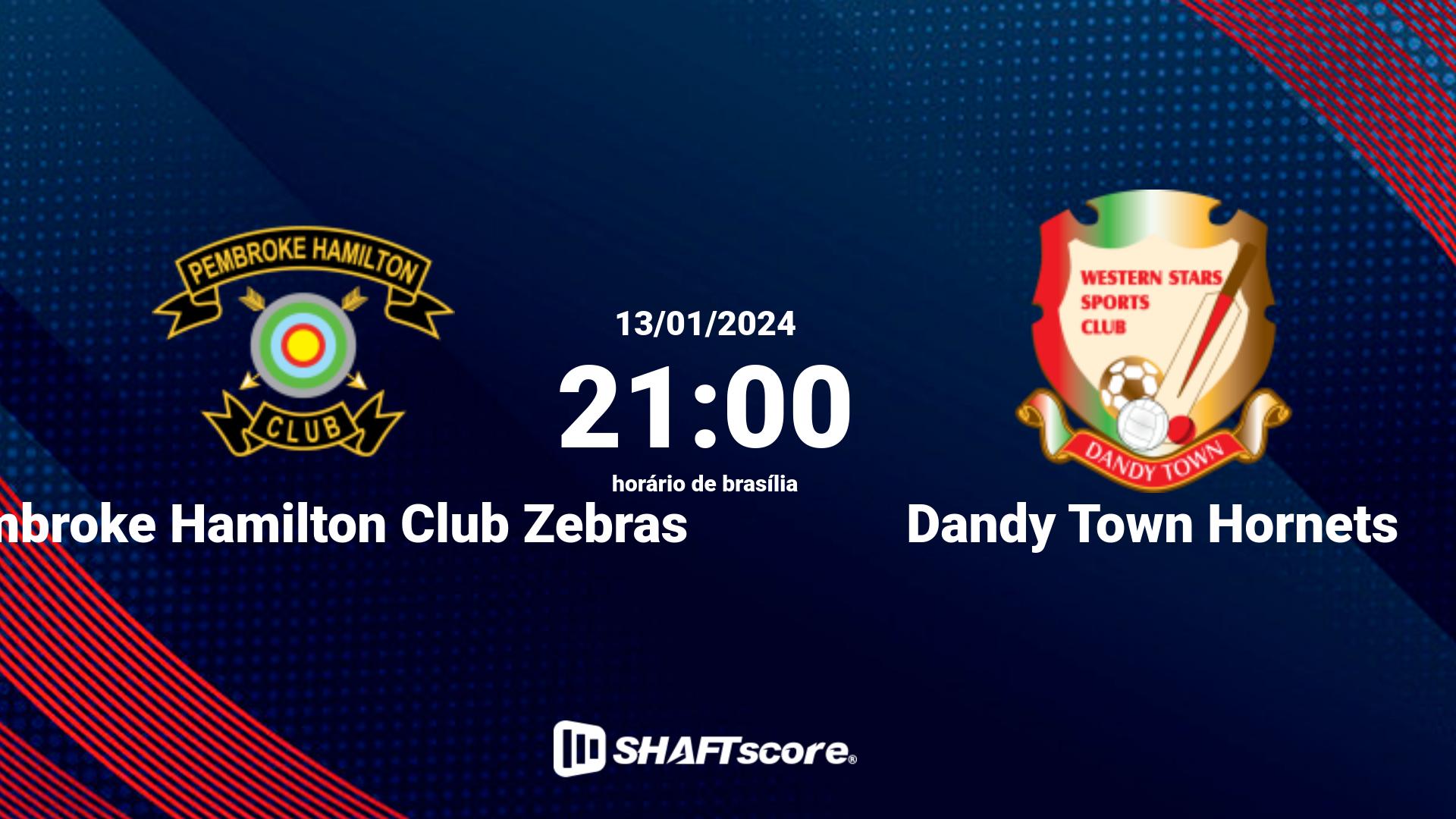 Estatísticas do jogo Pembroke Hamilton Club Zebras vs Dandy Town Hornets 13.01 21:00