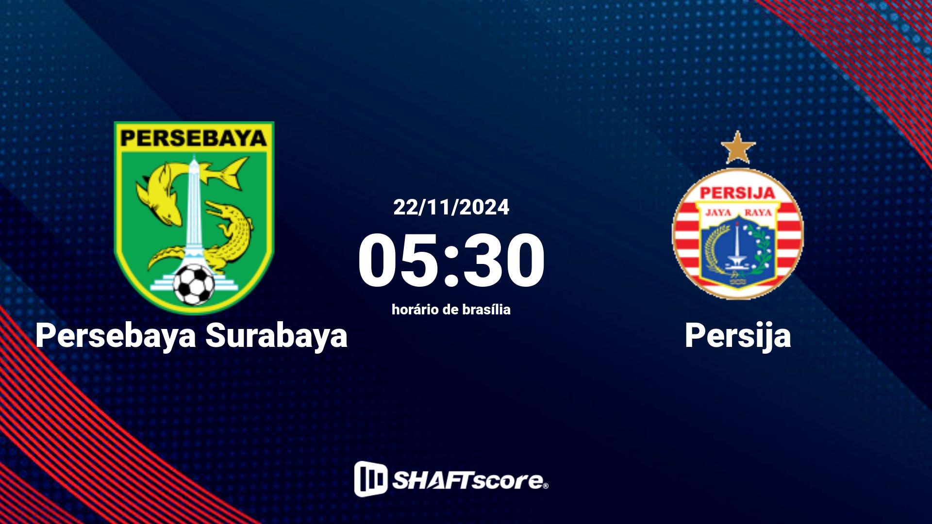 Estatísticas do jogo Persebaya Surabaya vs Persija 22.11 05:30