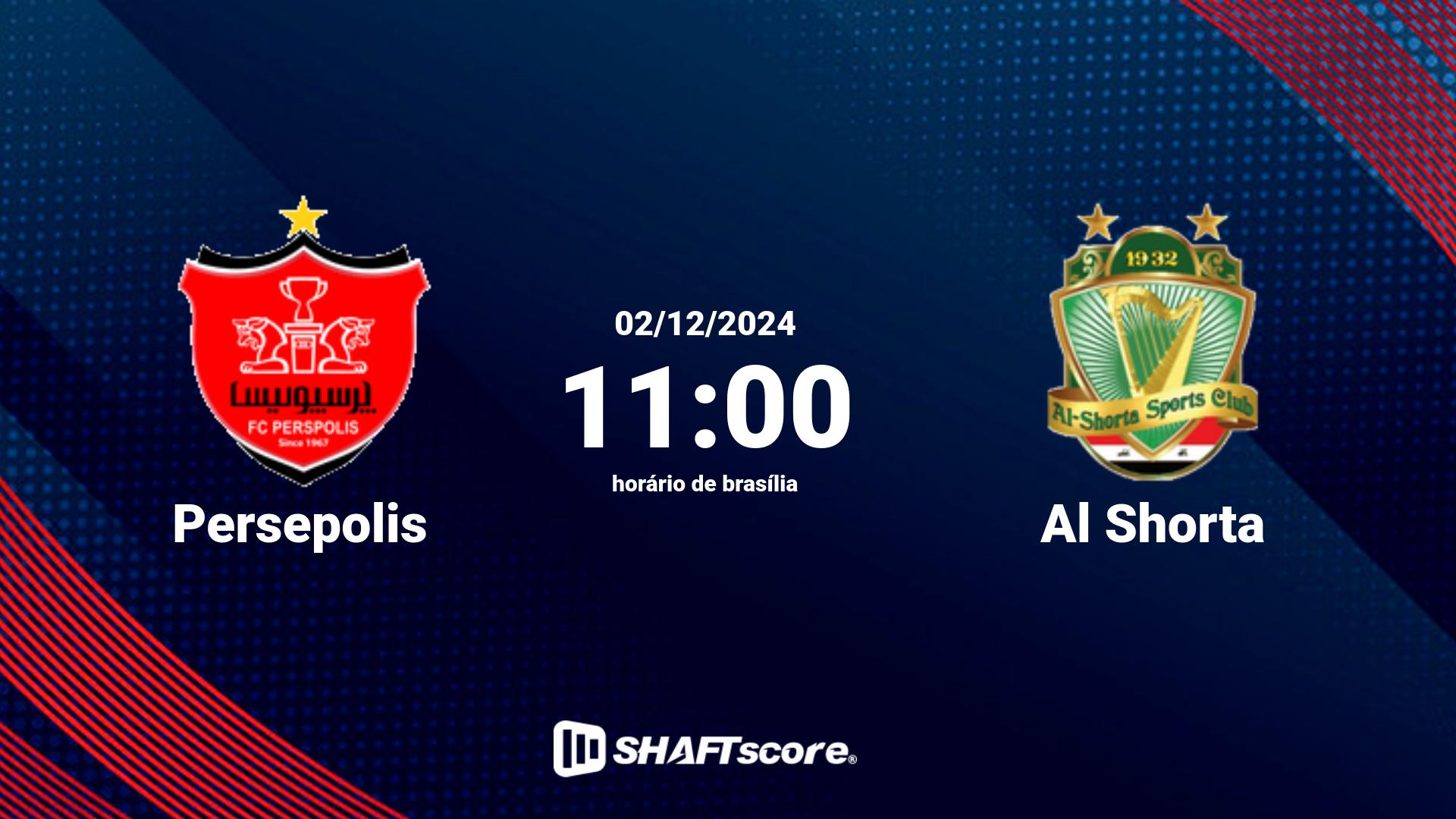 Estatísticas do jogo Persepolis vs Al Shorta 02.12 11:00