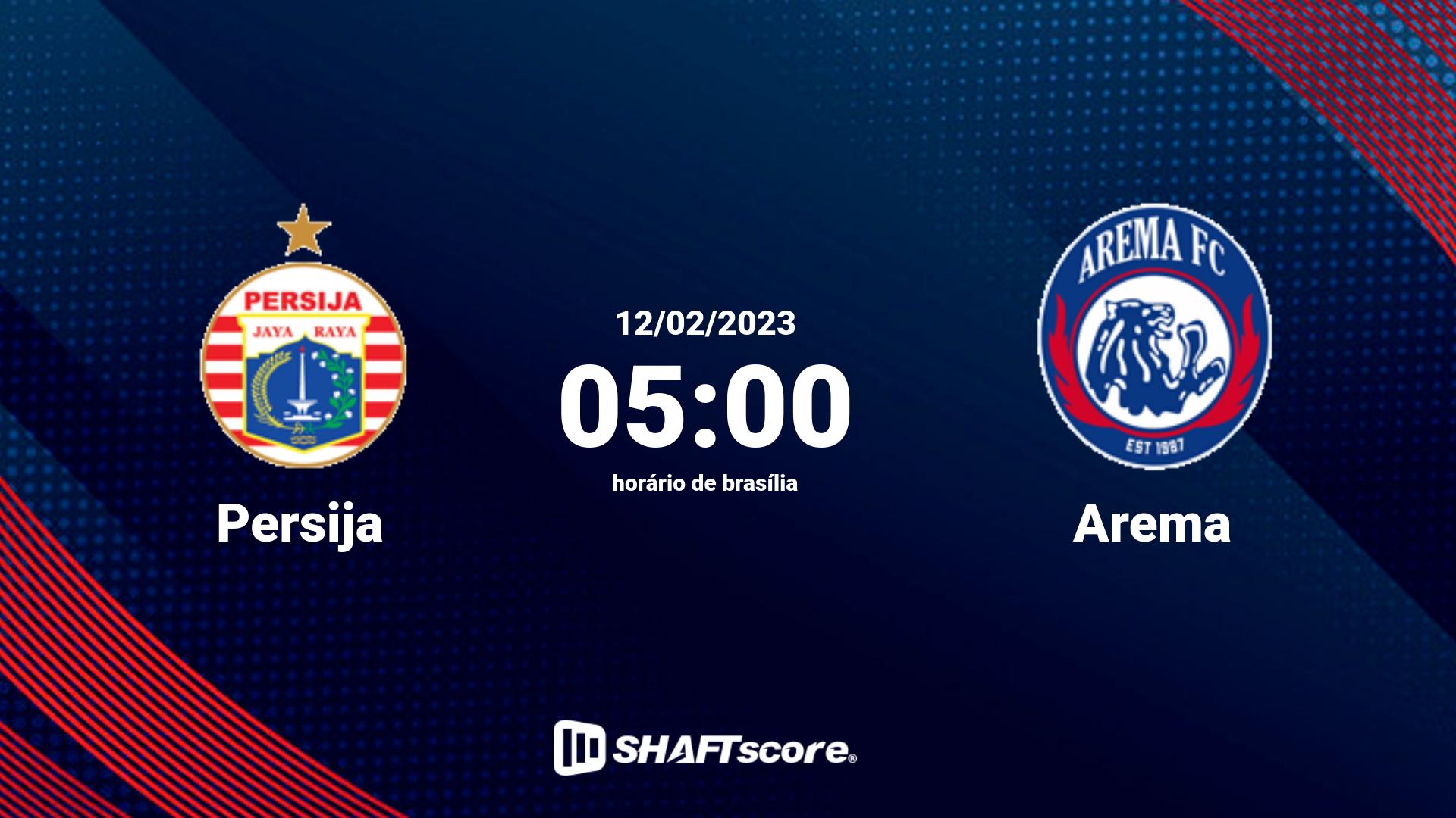 Estatísticas do jogo Persija vs Arema 12.02 05:00