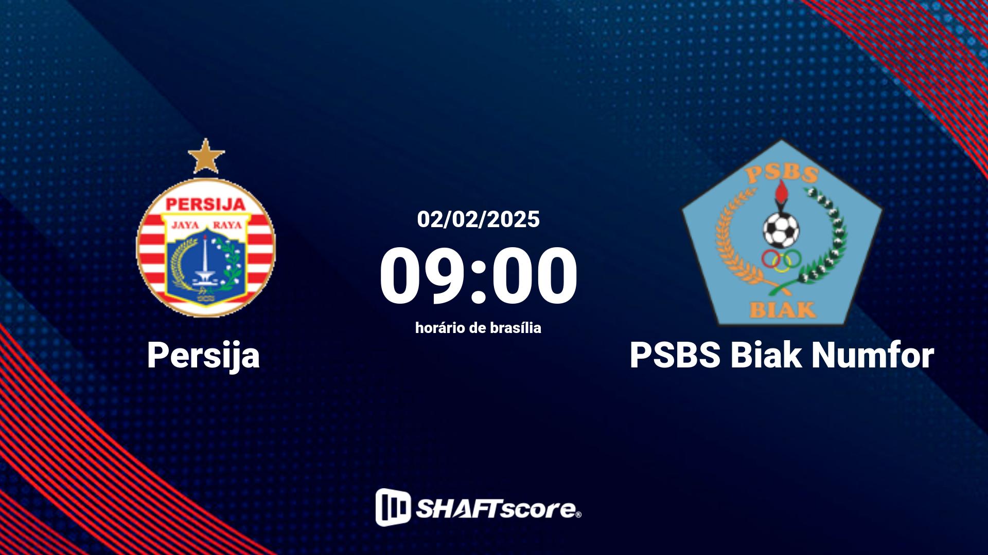 Estatísticas do jogo Persija vs PSBS Biak Numfor 02.02 09:00