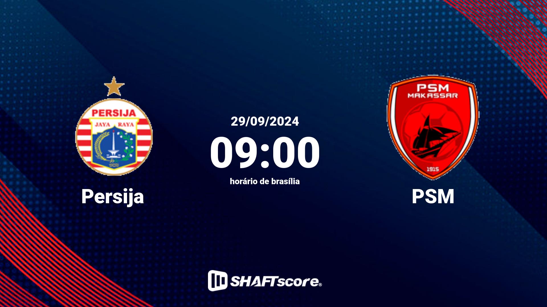 Estatísticas do jogo Persija vs PSM 29.09 09:00