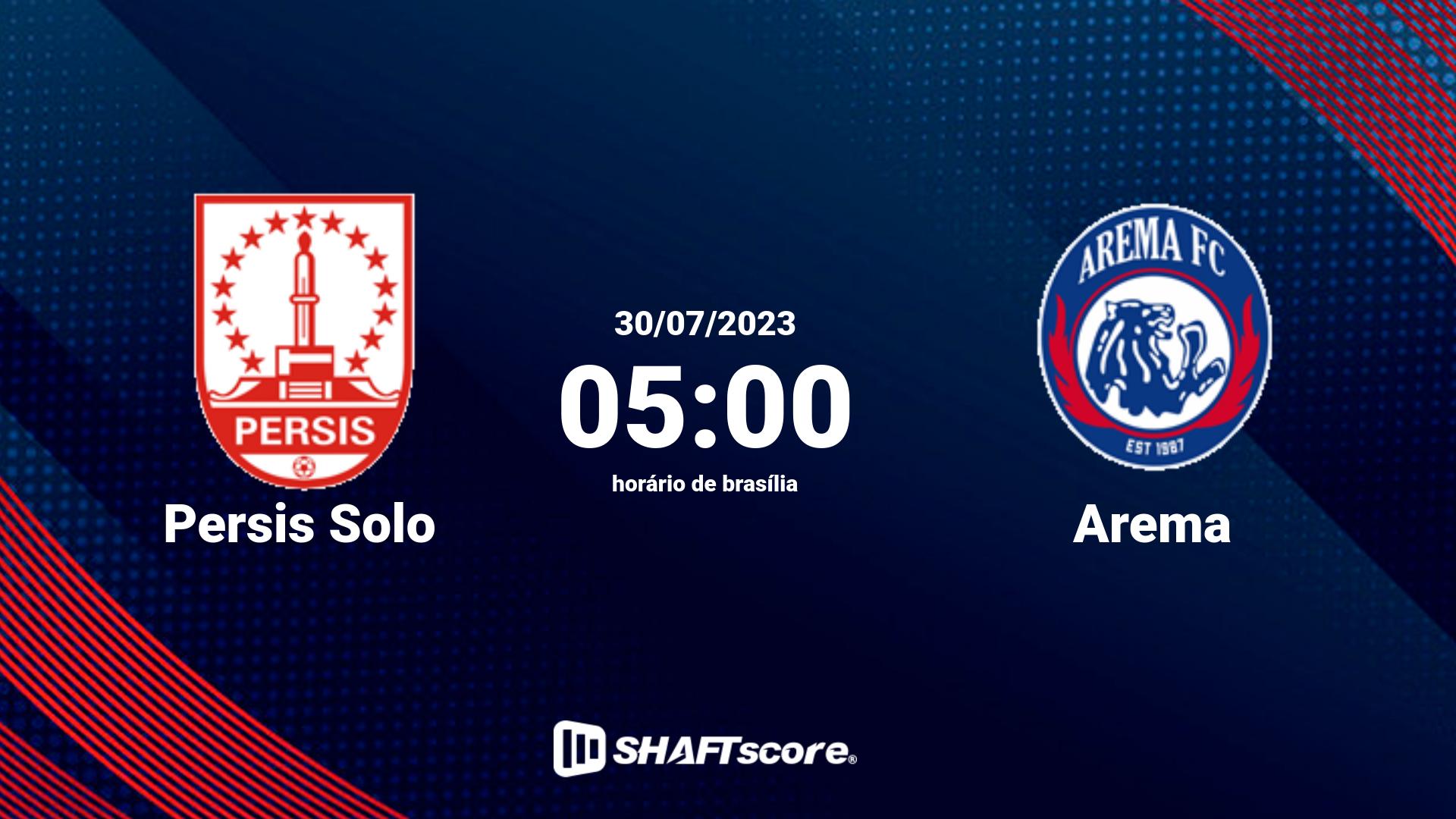 Estatísticas do jogo Persis Solo vs Arema 30.07 05:00