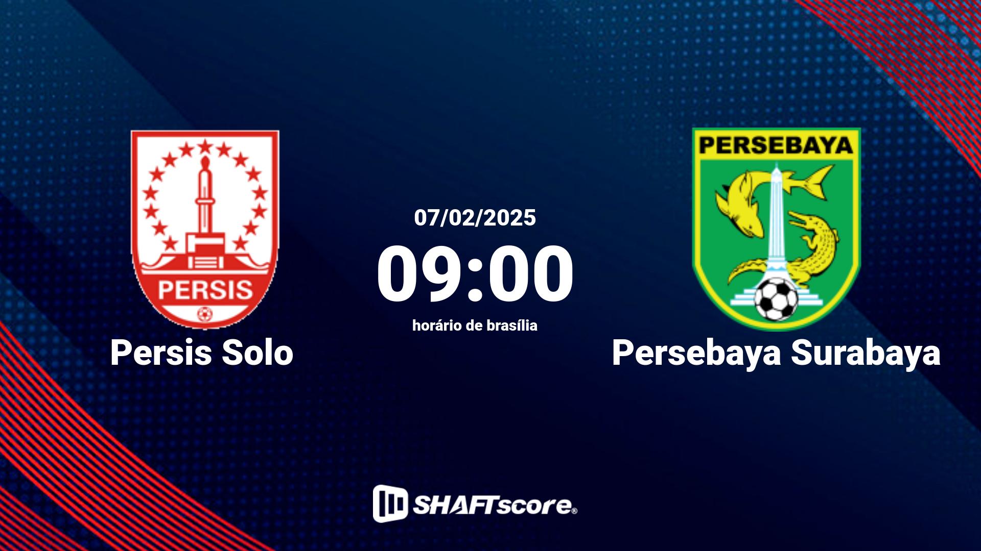 Estatísticas do jogo Persis Solo vs Persebaya Surabaya 07.02 09:00