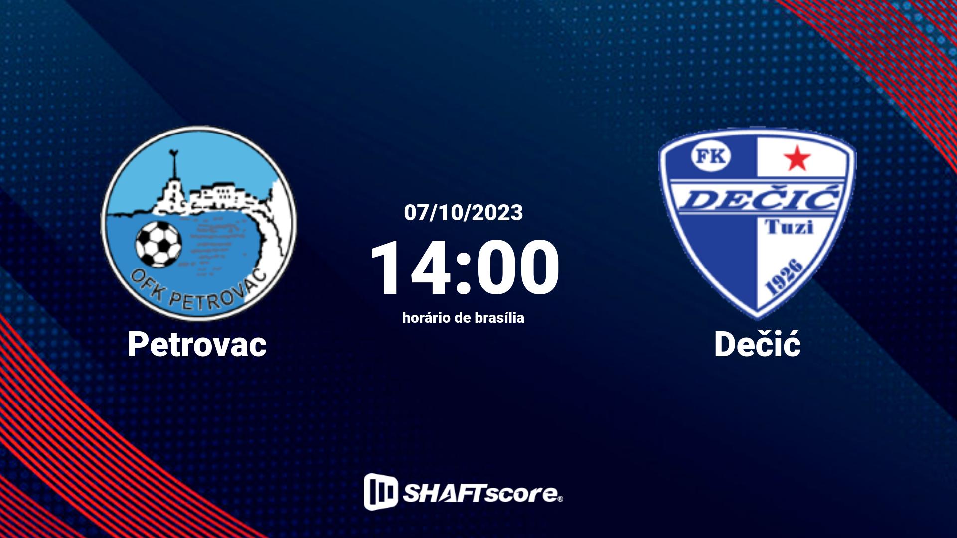 Estatísticas do jogo Petrovac vs Dečić 07.10 14:00