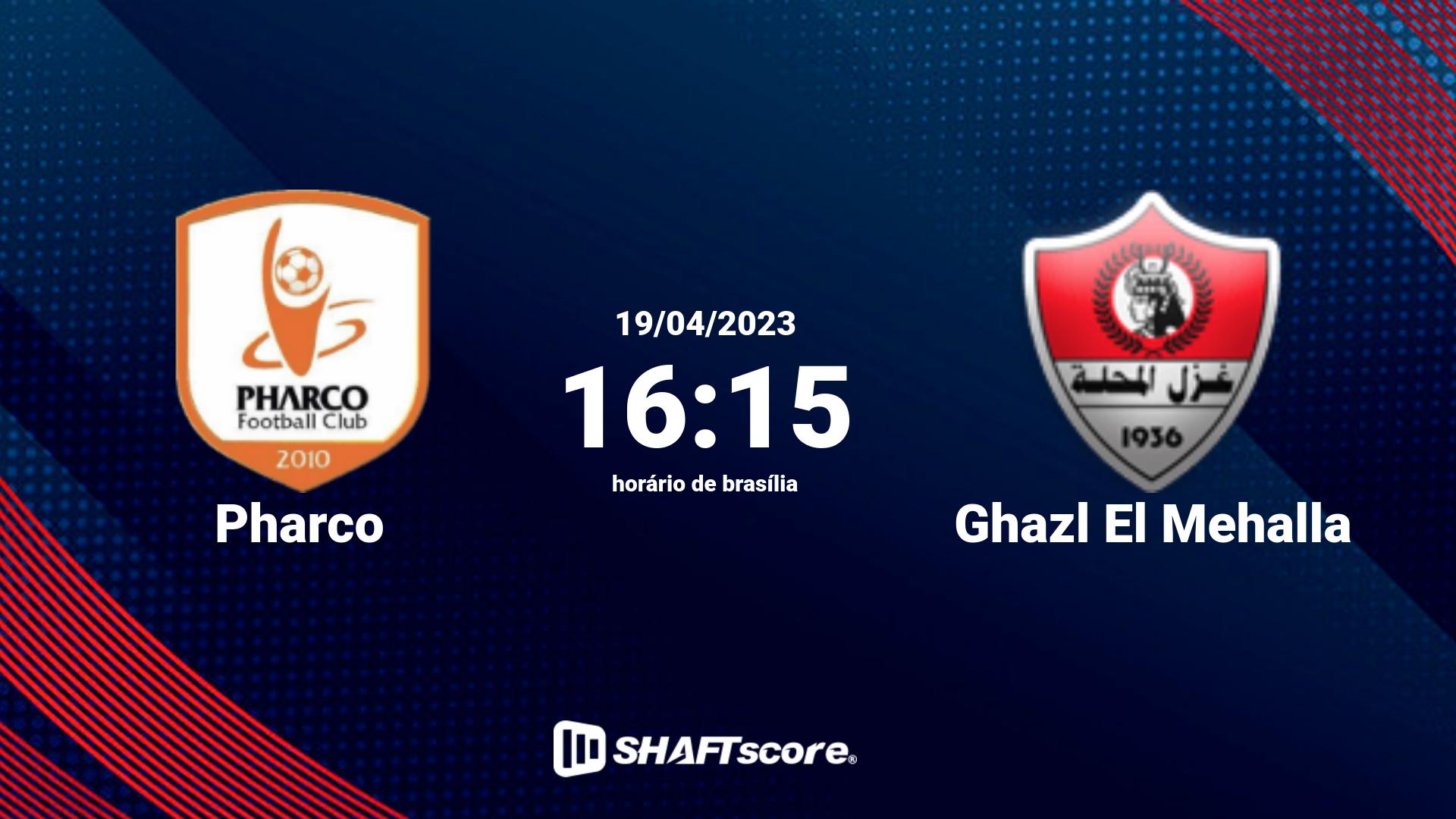 Estatísticas do jogo Pharco vs Ghazl El Mehalla 19.04 16:15