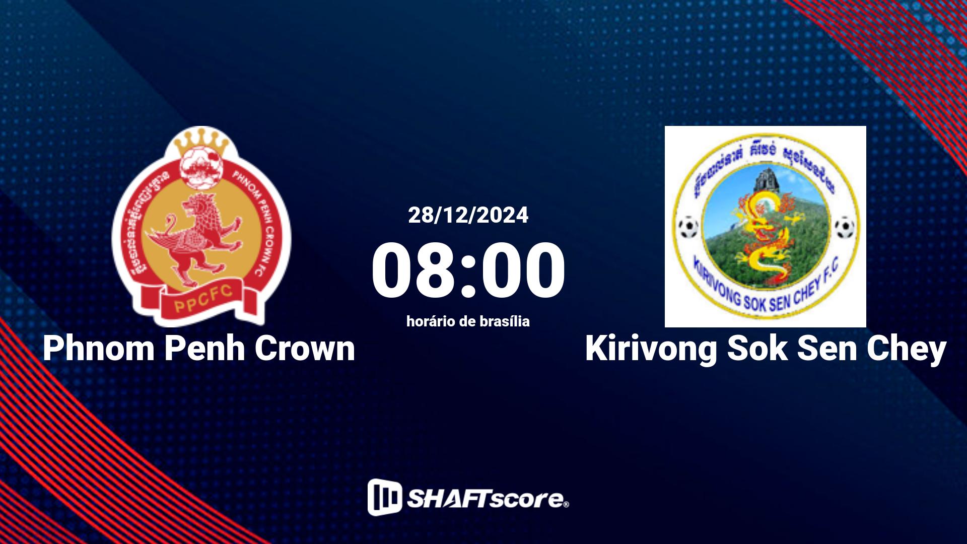 Estatísticas do jogo Phnom Penh Crown vs Kirivong Sok Sen Chey 28.12 08:00