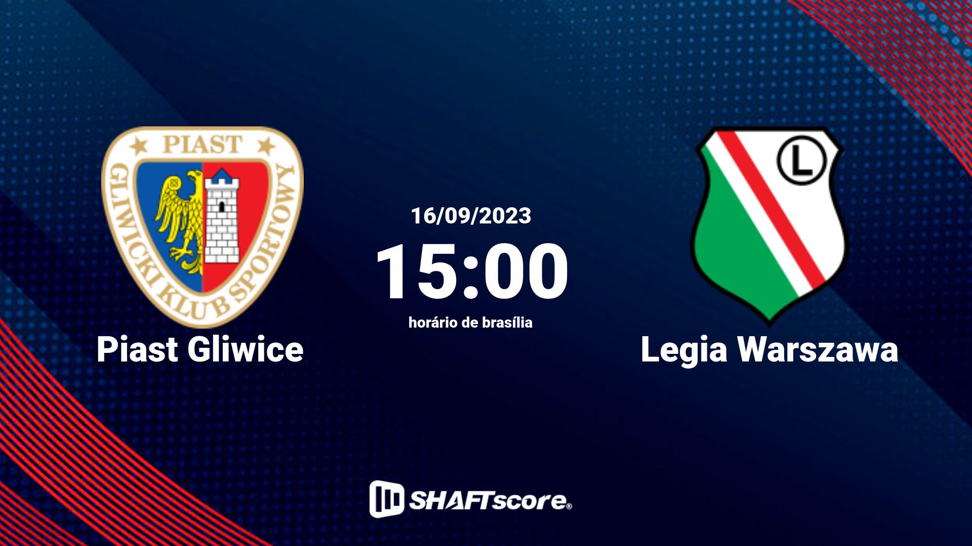 Estatísticas do jogo Piast Gliwice vs Legia Warszawa 16.09 15:00