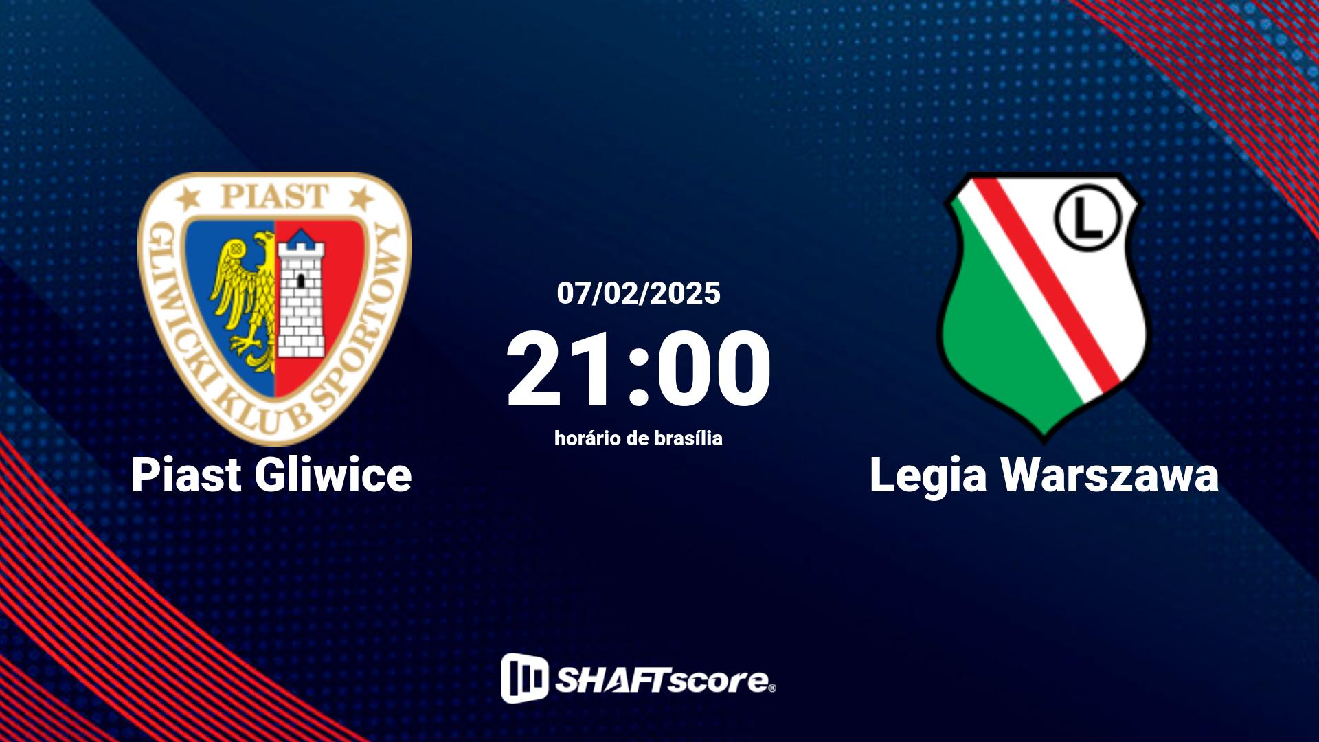 Estatísticas do jogo Piast Gliwice vs Legia Warszawa 07.02 21:00