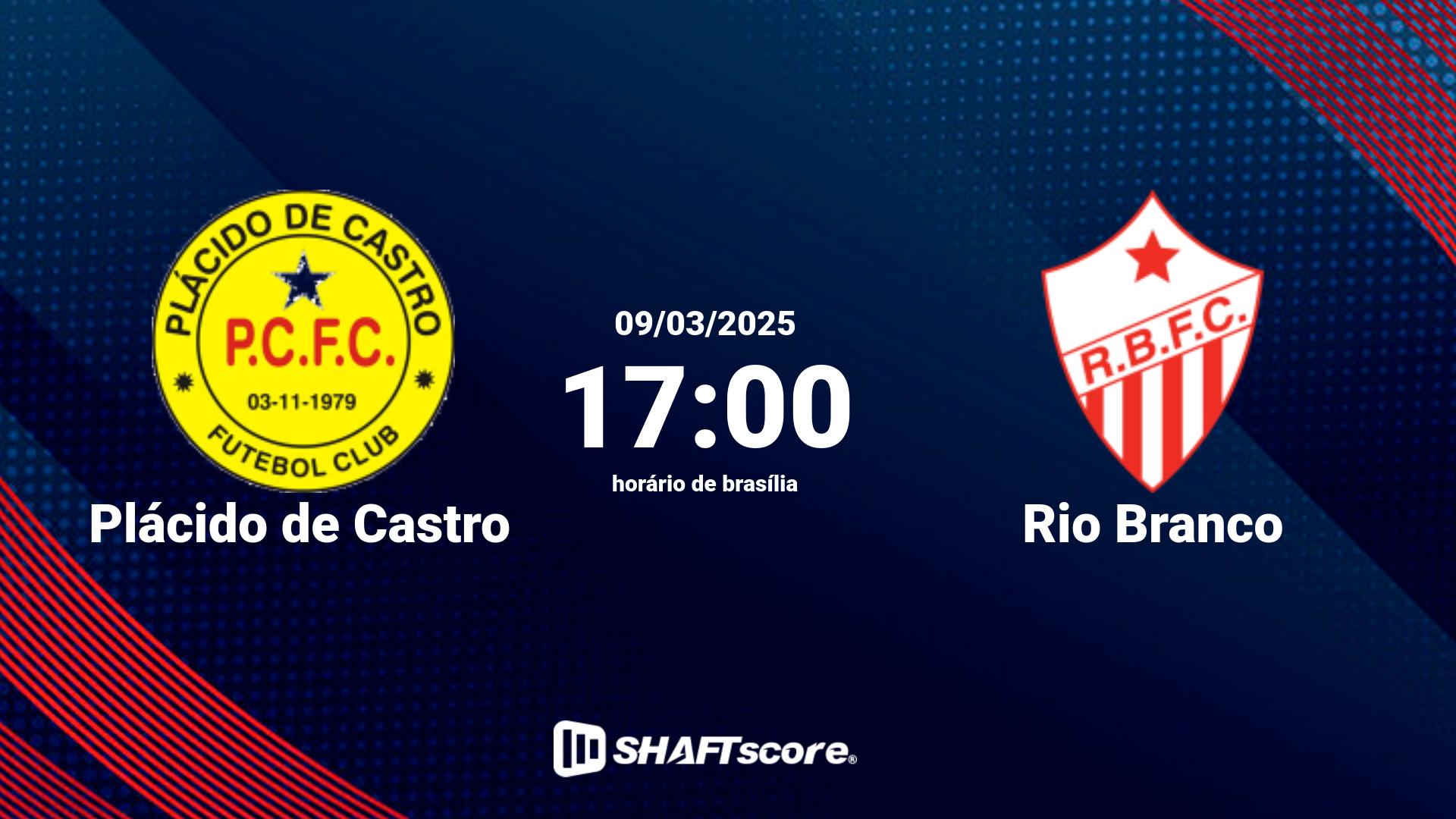 Estatísticas do jogo Plácido de Castro vs Rio Branco 09.03 17:00