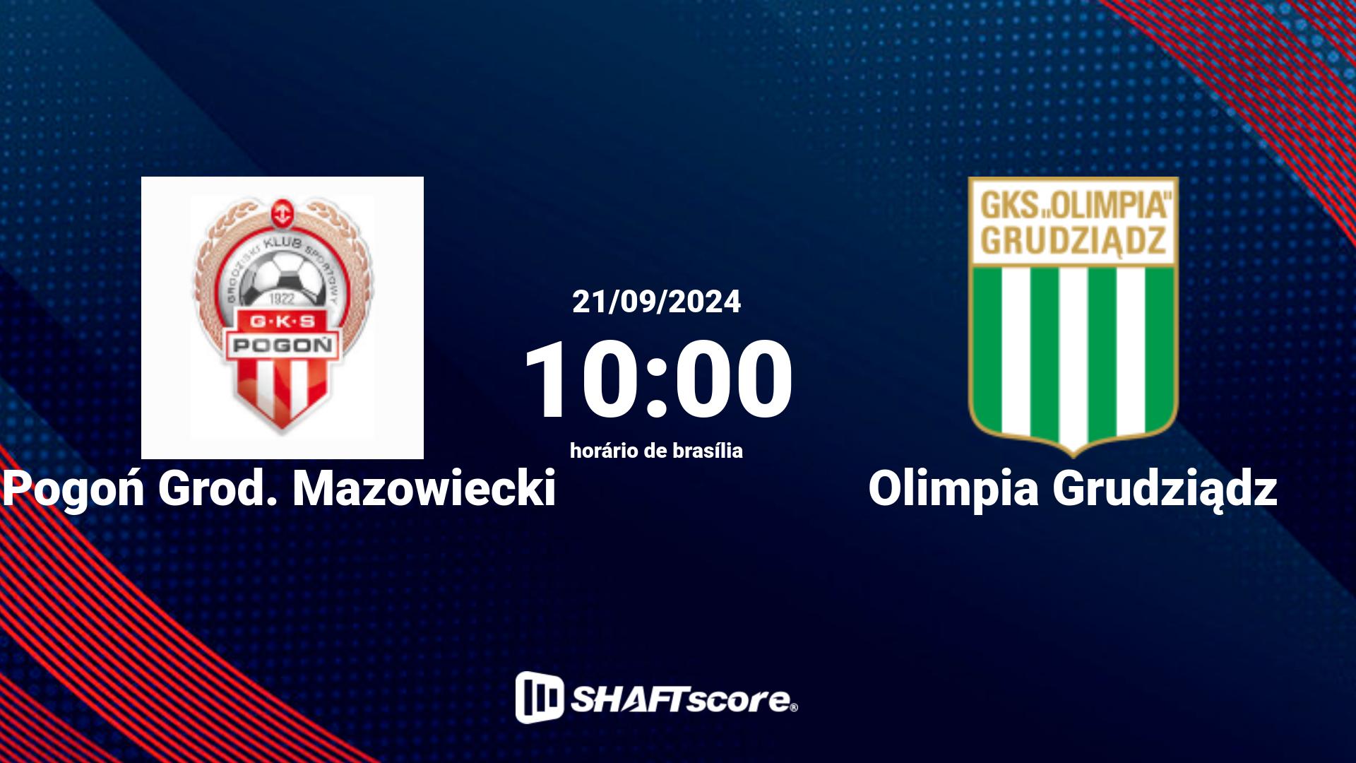 Estatísticas do jogo Pogoń Grod. Mazowiecki vs Olimpia Grudziądz 21.09 10:00