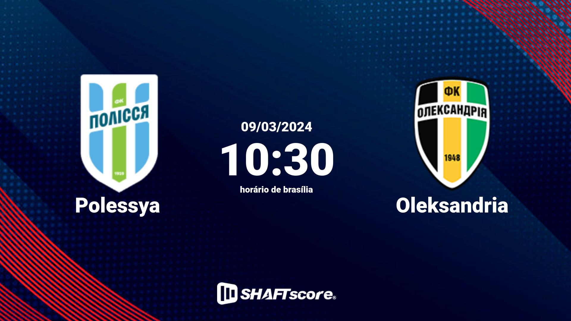 Estatísticas do jogo Polessya vs Oleksandria 09.03 10:30