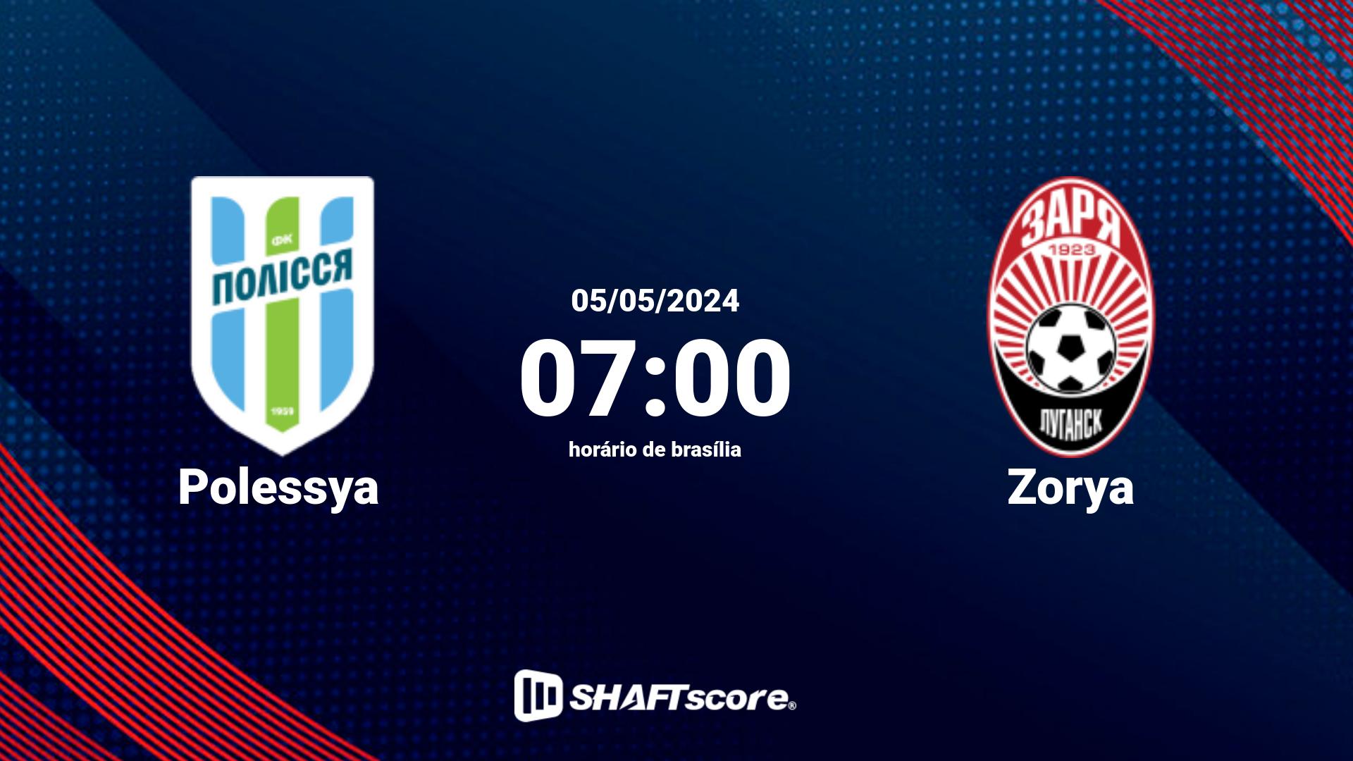 Estatísticas do jogo Polessya vs Zorya 05.05 07:00