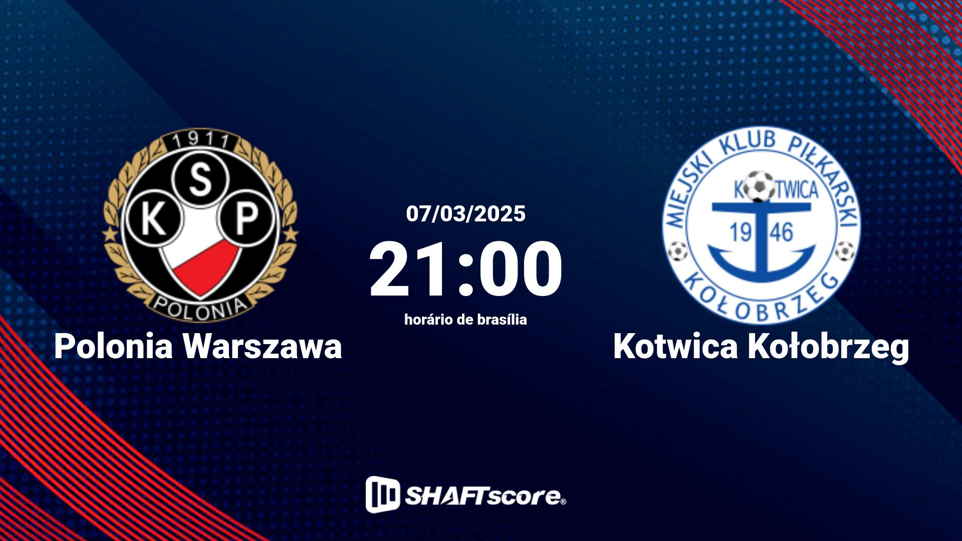 Estatísticas do jogo Polonia Warszawa vs Kotwica Kołobrzeg 07.03 21:00