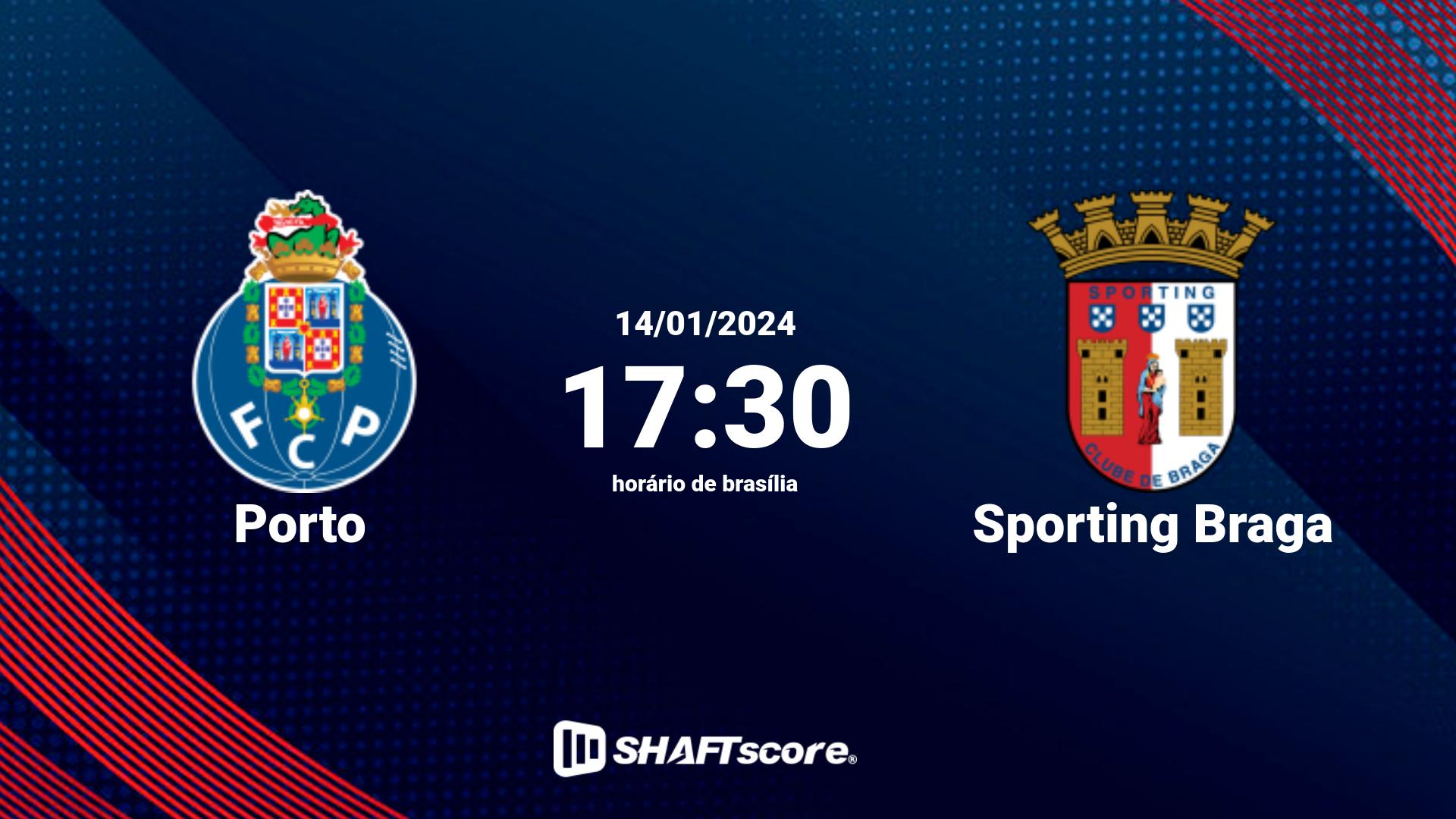 Estatísticas do jogo Porto vs Sporting Braga 14.01 17:30