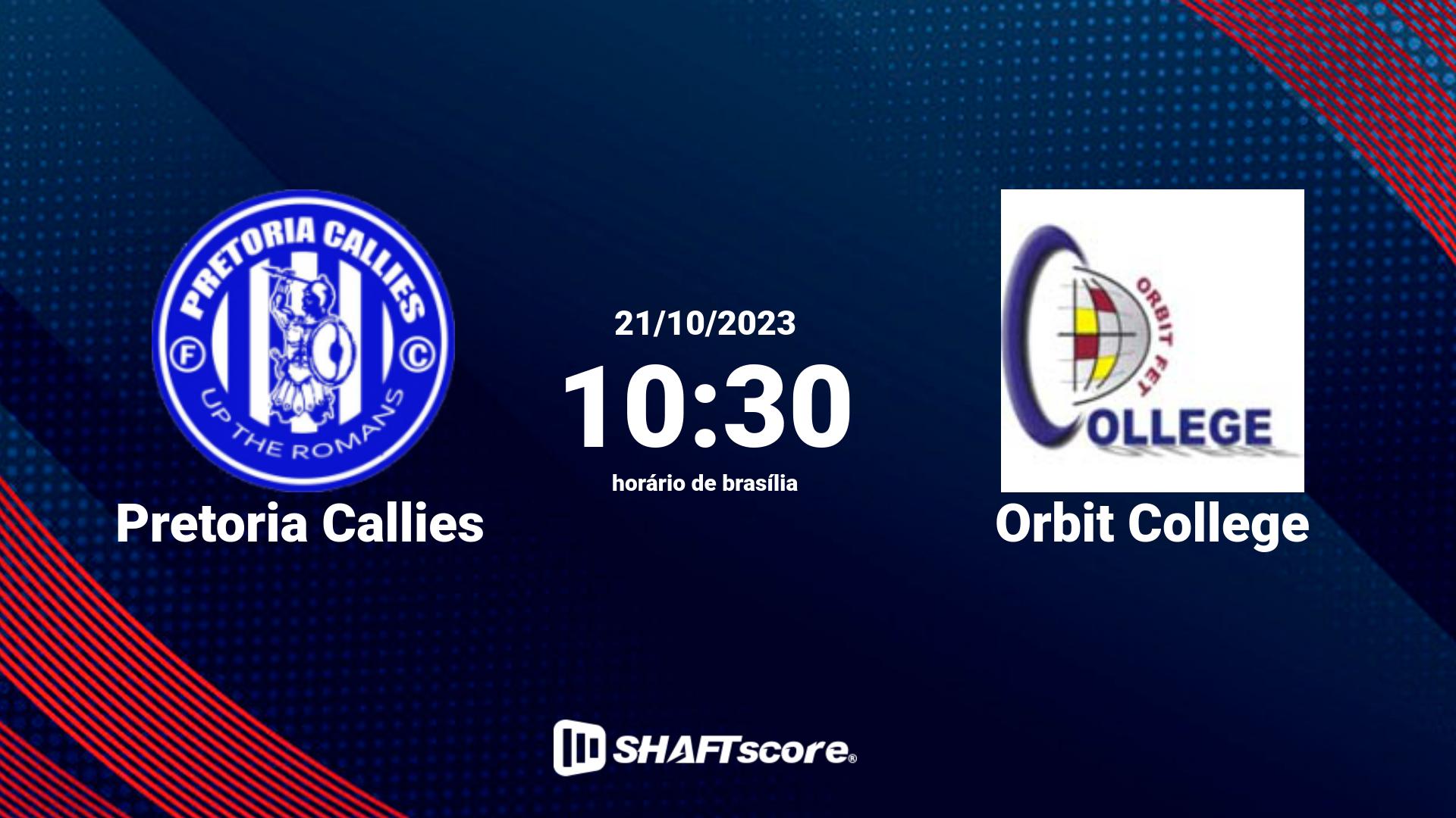 Estatísticas do jogo Pretoria Callies vs Orbit College 21.10 10:30