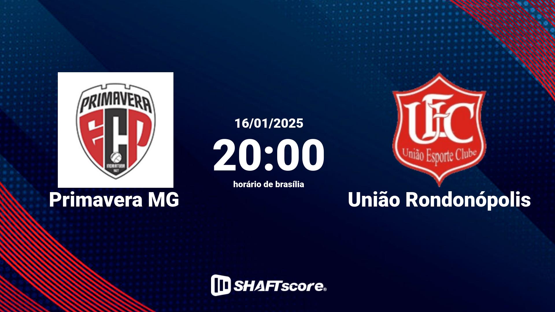 Estatísticas do jogo Primavera MG vs União Rondonópolis 16.01 20:00